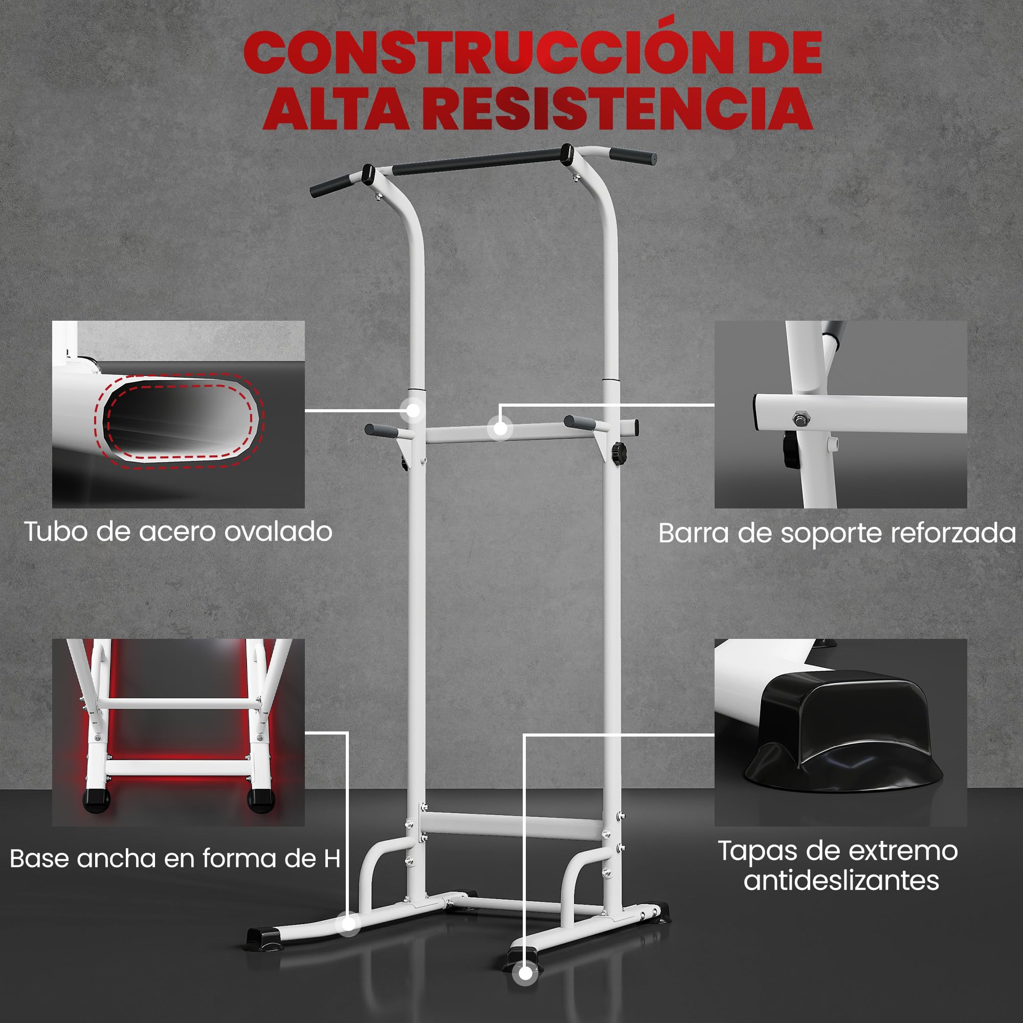 SPORTNOW Barra de Dominadas Altura Regulable 176,5-227 cm, Estación de Fondos Resistente para Gimnasio en Casa, Máquina Dominadas Multifuncional, para Entrenamiento de Fuerza, Carga 120 kg