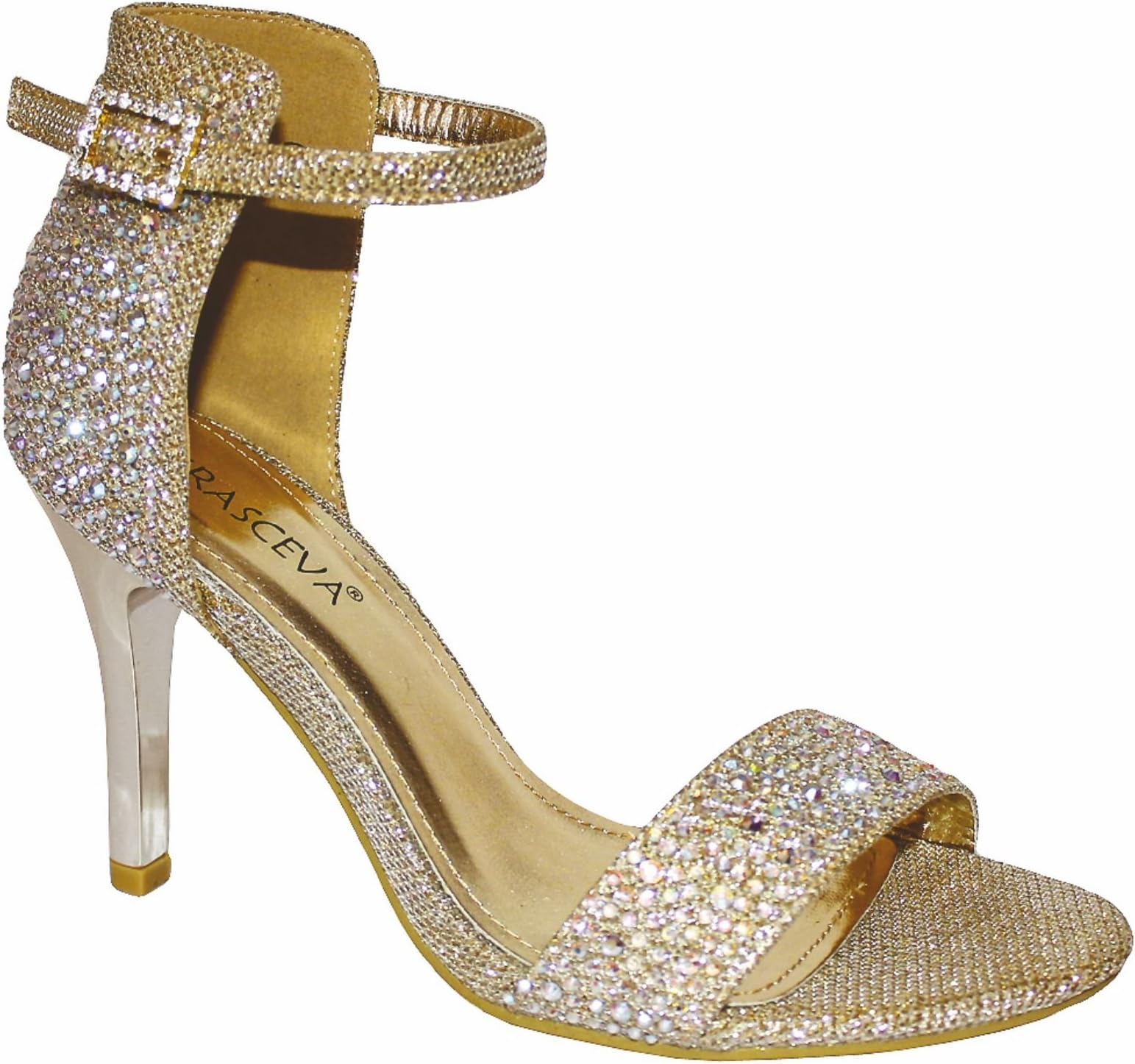 Womens MID HIGH Heel Sparkly Diamante Ankle Strap Prom Party Sandals Shoes UK