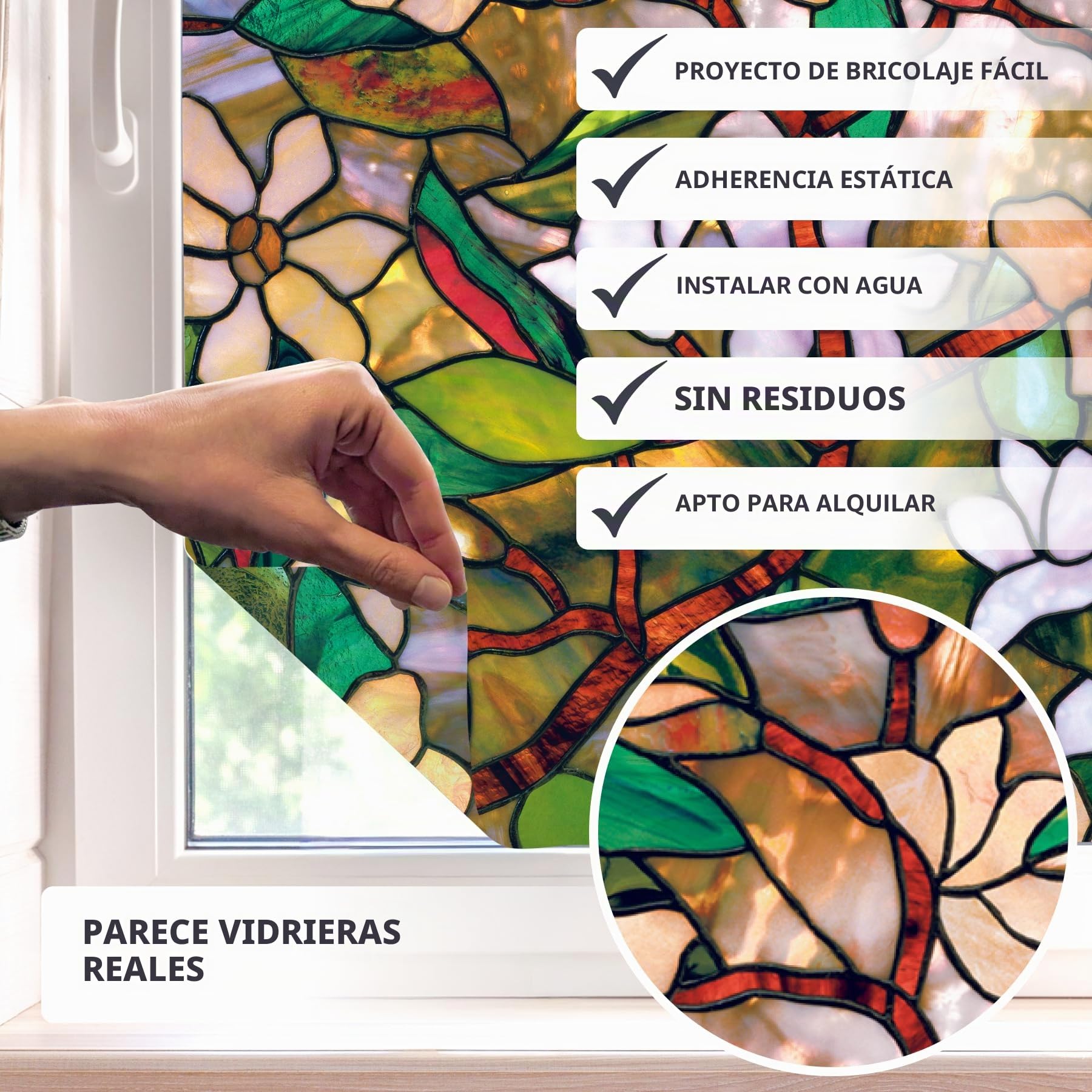 Artscape Magnolia | Película de privacidad para Ventana con patrón de vidrieras | no Adhesiva y protección UV | Fácil de aplicar y Quitar | 61 x 91 cm