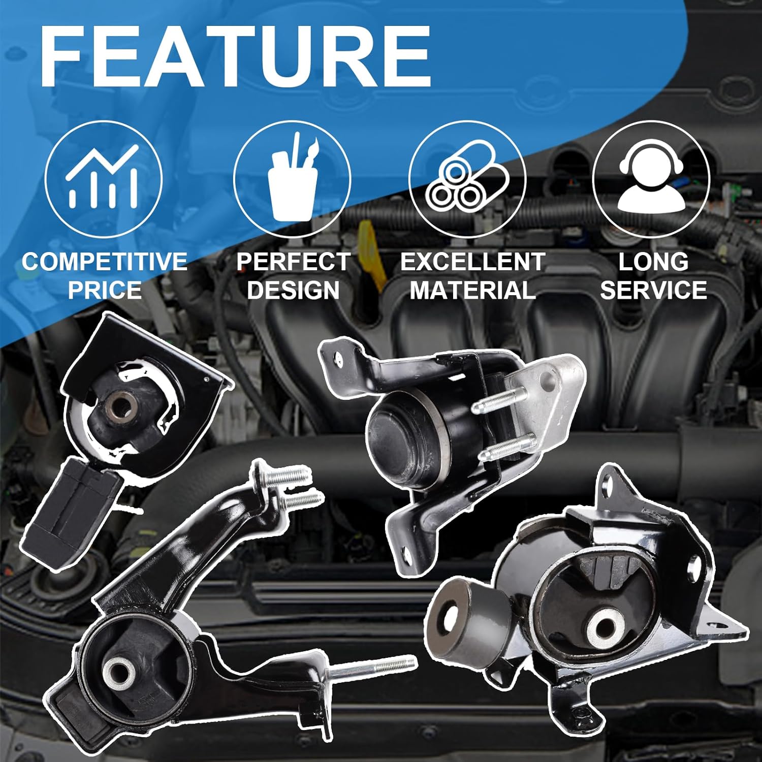 Engine Motor and Trans Mounts Compatible with 2003-2008 Toyota Corolla 1.8L, Matrix 1.8L, 2003-2008 Pontiac Vibe 1.8L Auto Transmission Set of 4 Replaces# A4220 A4219 A4218 A4221