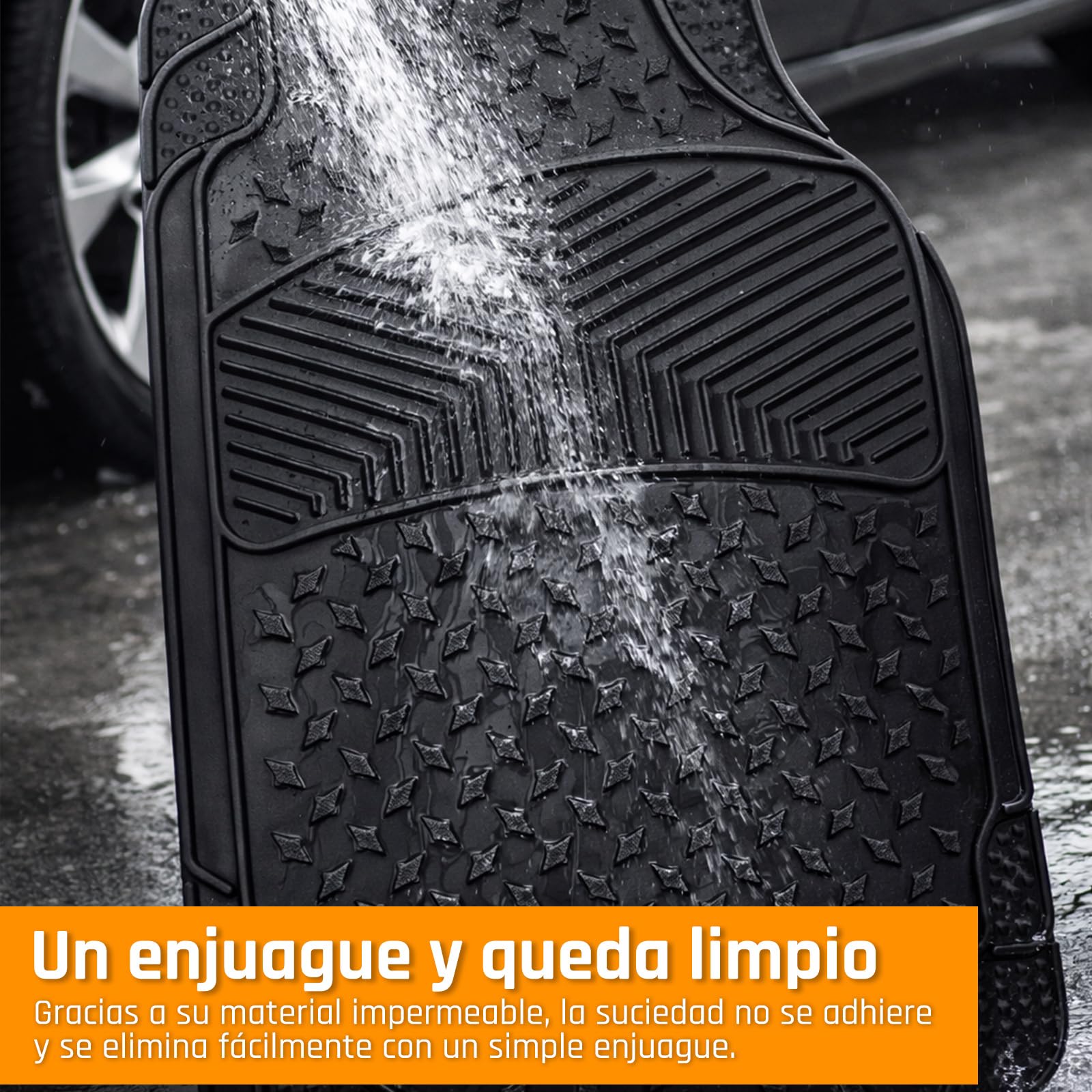 Alfombrillas de Goma Universales para Coche, Alfombrillas de Caucho Antideslizantes Ajustables, Juego 4 Piezas, Delanteras 44,5x72 cm, Traseras 43,5x43,5 cm, Color Negro
