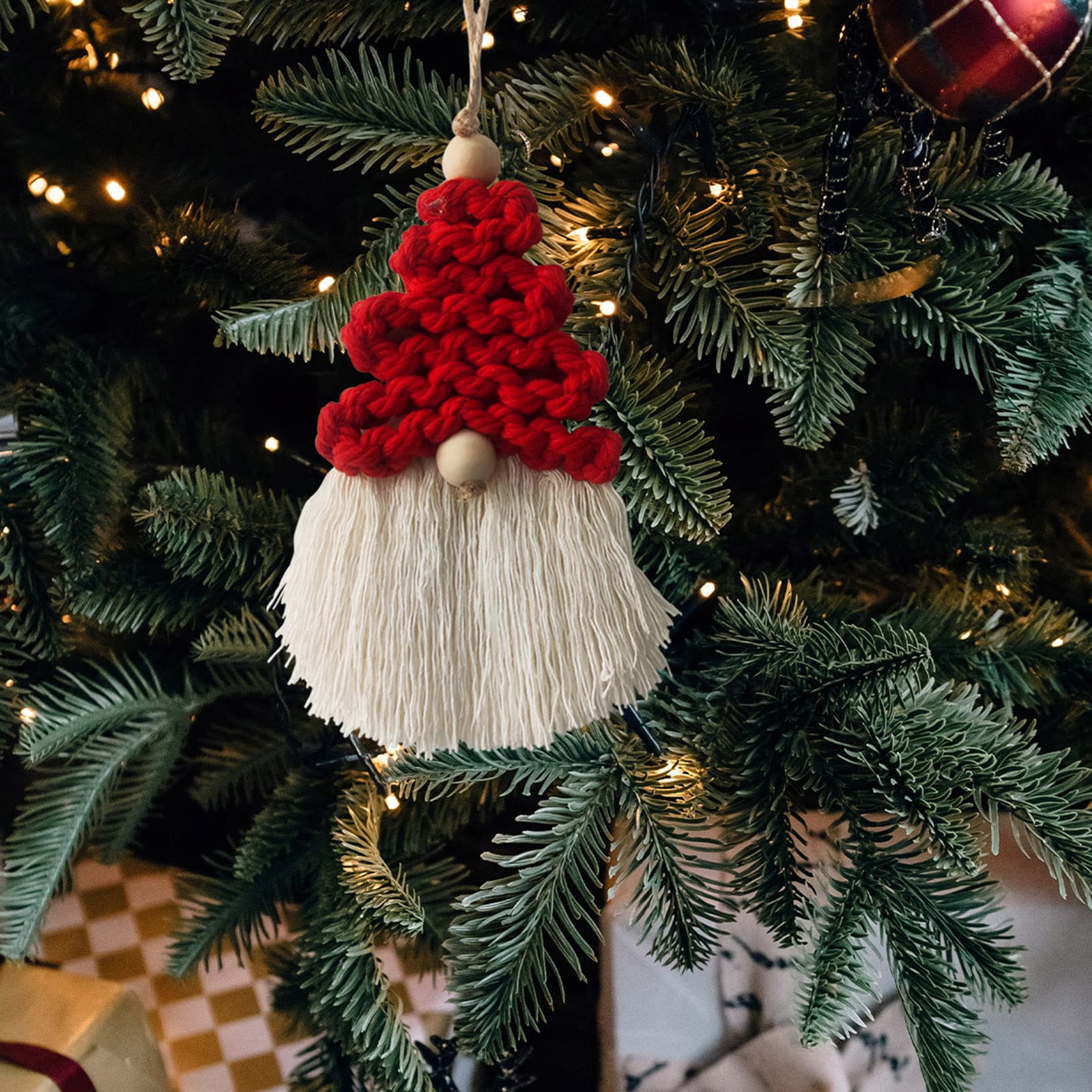 Set di 6 gnomi natalizi in macramè, decorazioni natalizie bohémien, gnomo intrecciato, per albero di Natale, da appendere, per feste di Natale, soggiorno, dormitorio, stanza dei bambini, regali