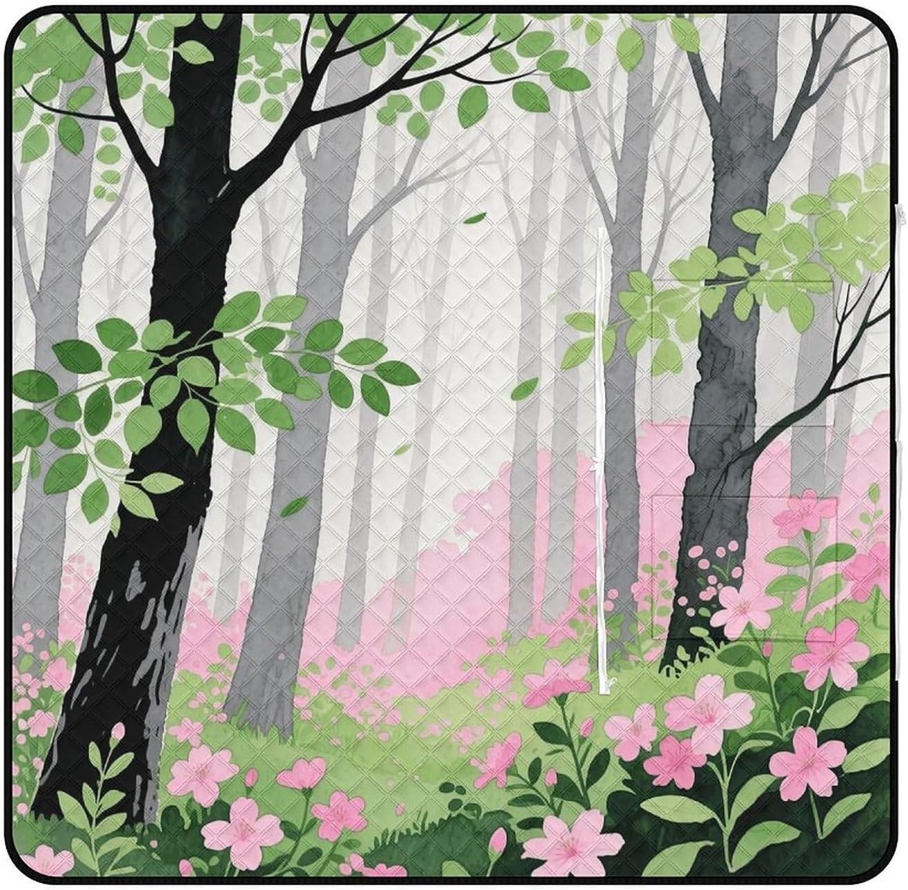 Gray Black Pink Green Picnic Blanket with Zipper Water Resistant Sand Free Picnic Mat Washable Foldable Easy Carry Beach Blanket for Lawn Beach Hiking Camping