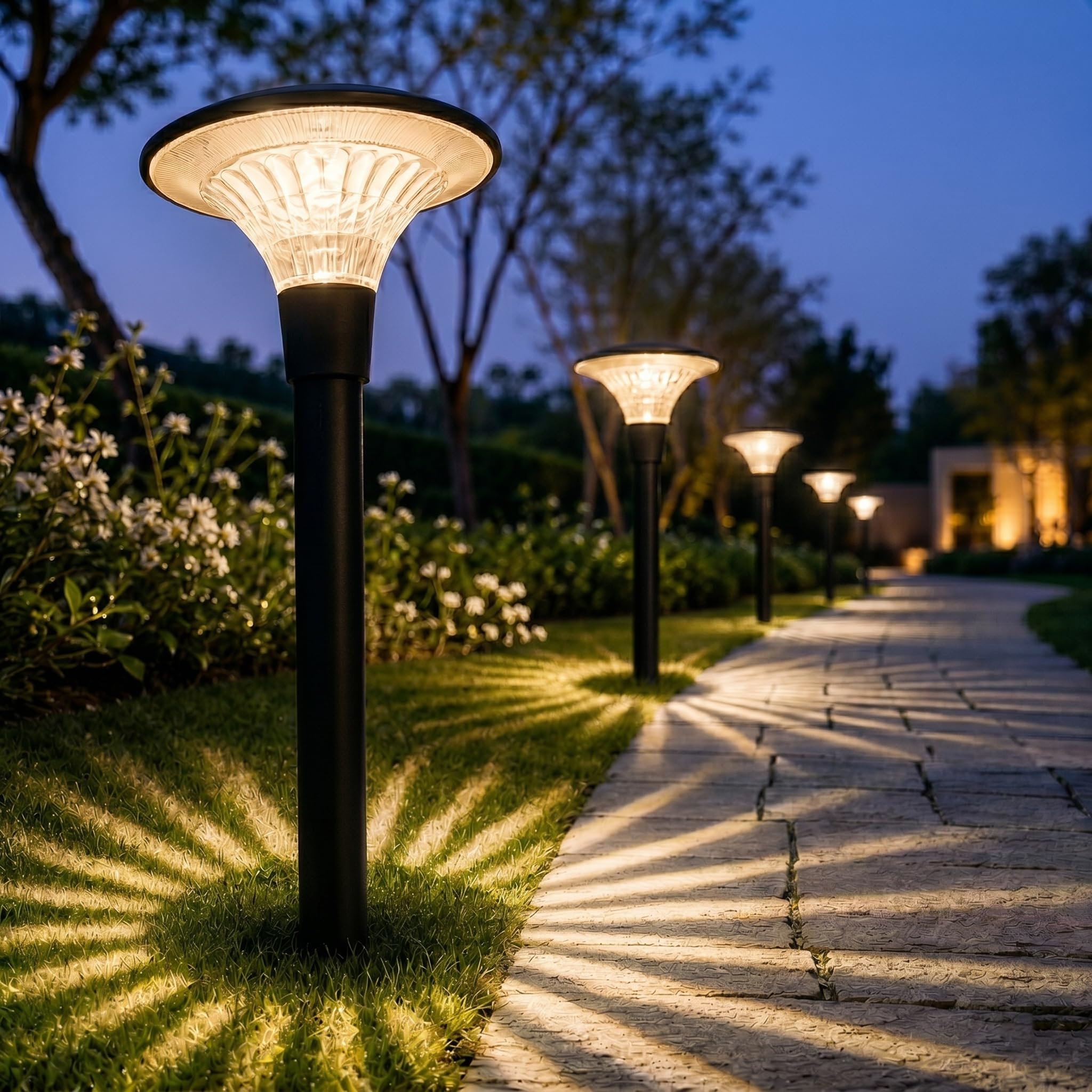 Beuaati Solar Lights Outdoor Garden, 4 Pack Warm White LED Garden Lights, Solar Powered, IP65 Waterproof, Solar Path Lights for Garden Decoration, Pathway, Driveway, Lawn and Landscape