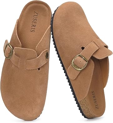 ZUSERIS Suede Clogs for Women Men Wide Width Leather Mules | Soft Cork Footbed,Arch Support,Comfort Potato Shoes