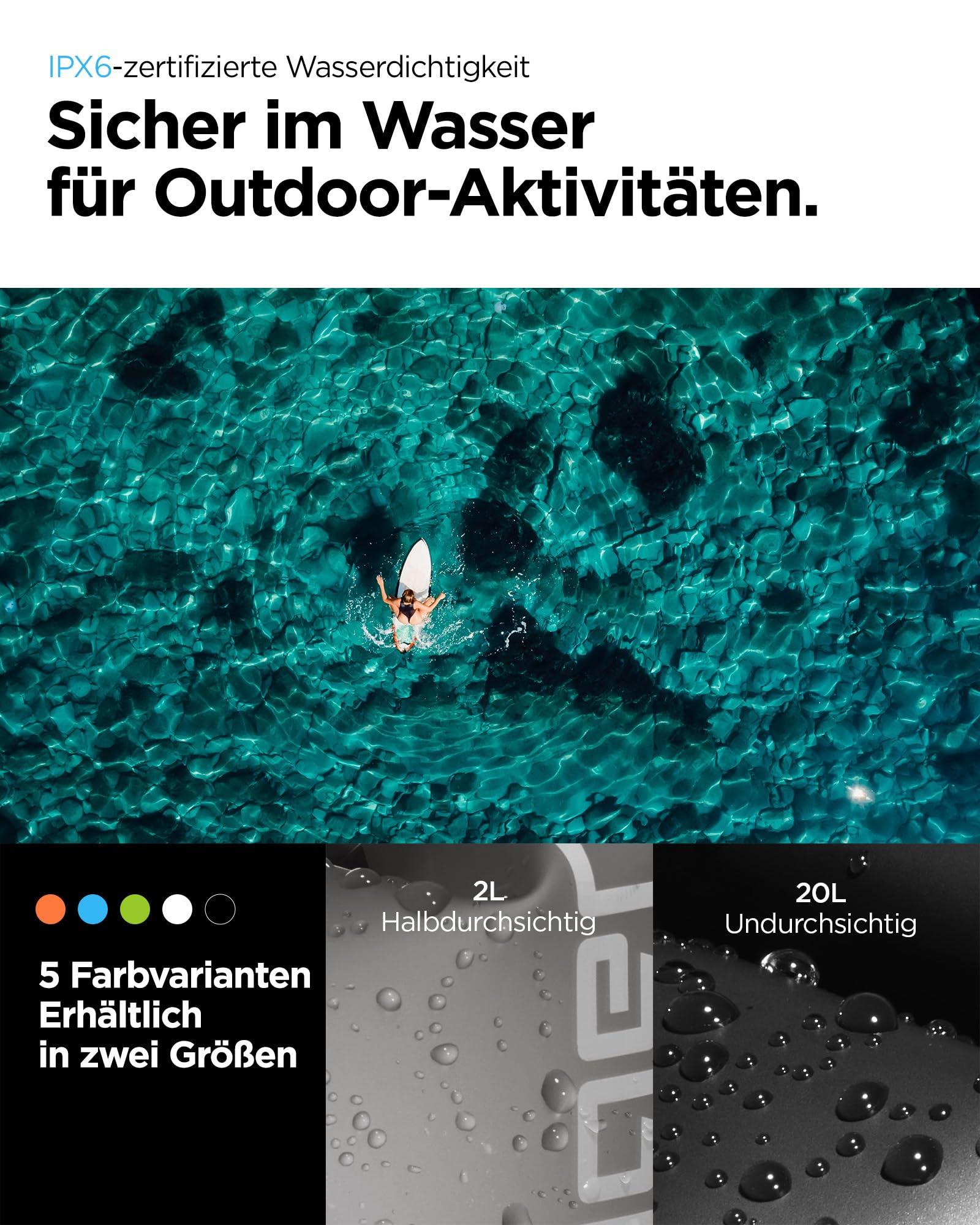 Spigen Aqua Shield wasserdichte Tasche Set [20L+2L] Dry Bag wasserfester Rucksack Beutel für Strand Schwimmen Camping Bootfahren Kajakfahren