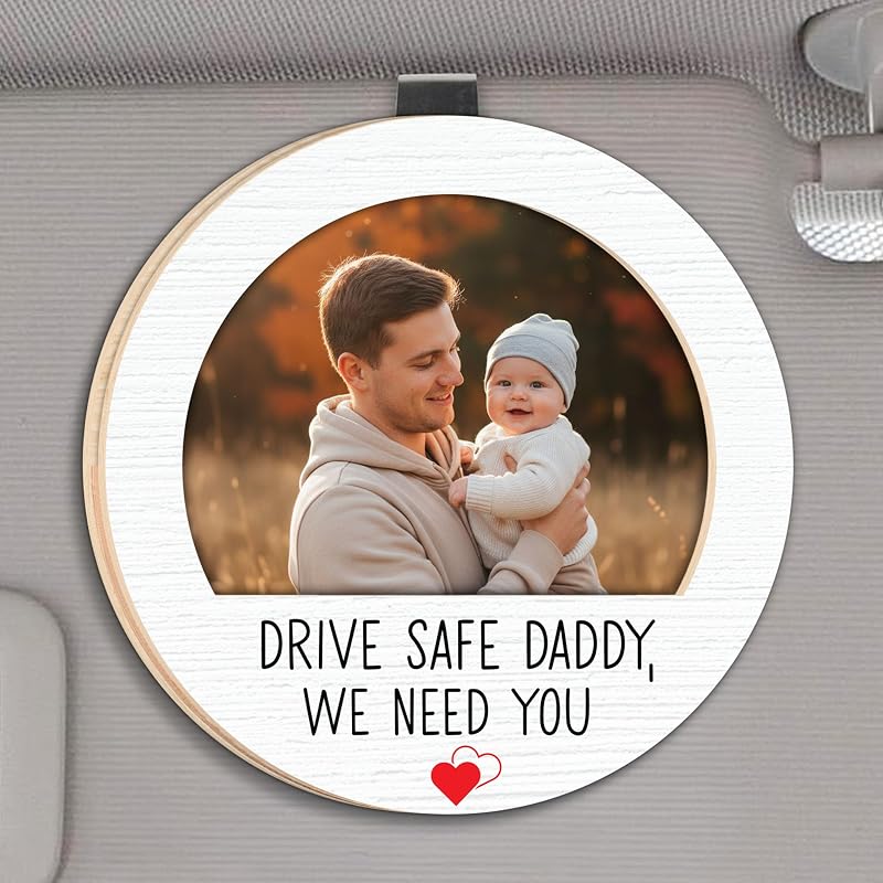 Porta-Foto Redondo de Madeira para Para-Sol com Clipe Drive Safe Daddy SAMDEMORY POD