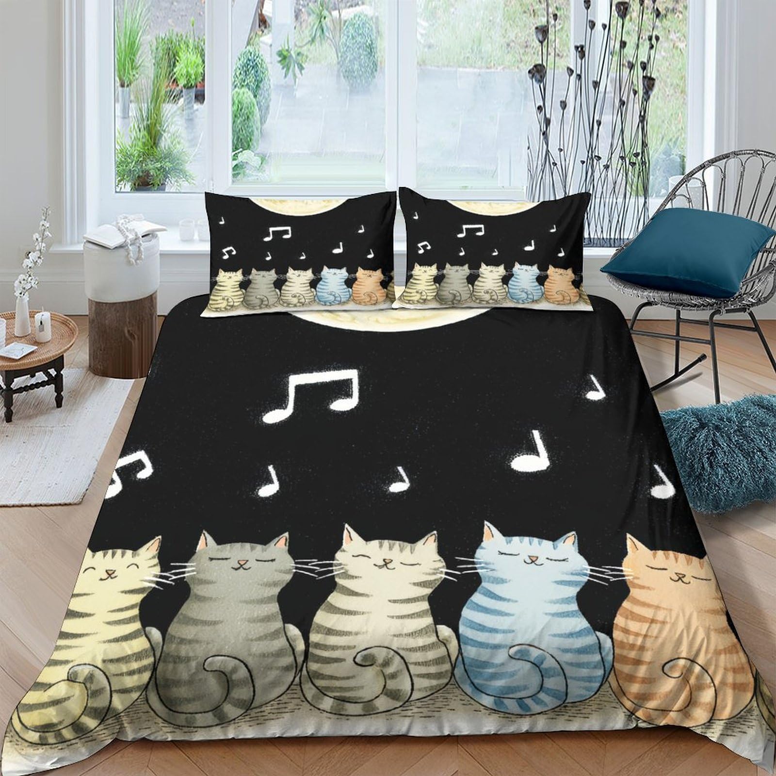 Ctjqhvkz Style-7 3D Printed Singing Cats Fitted Sheet Microfiber Soft Musical Notes Bed Sheet For Bedroom Guest Room Decor Single（135X200cm）