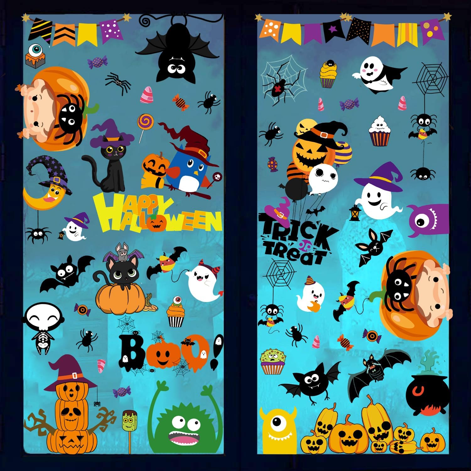 Halloween Window Clings Decorations, 6 Sheets 137 PCS