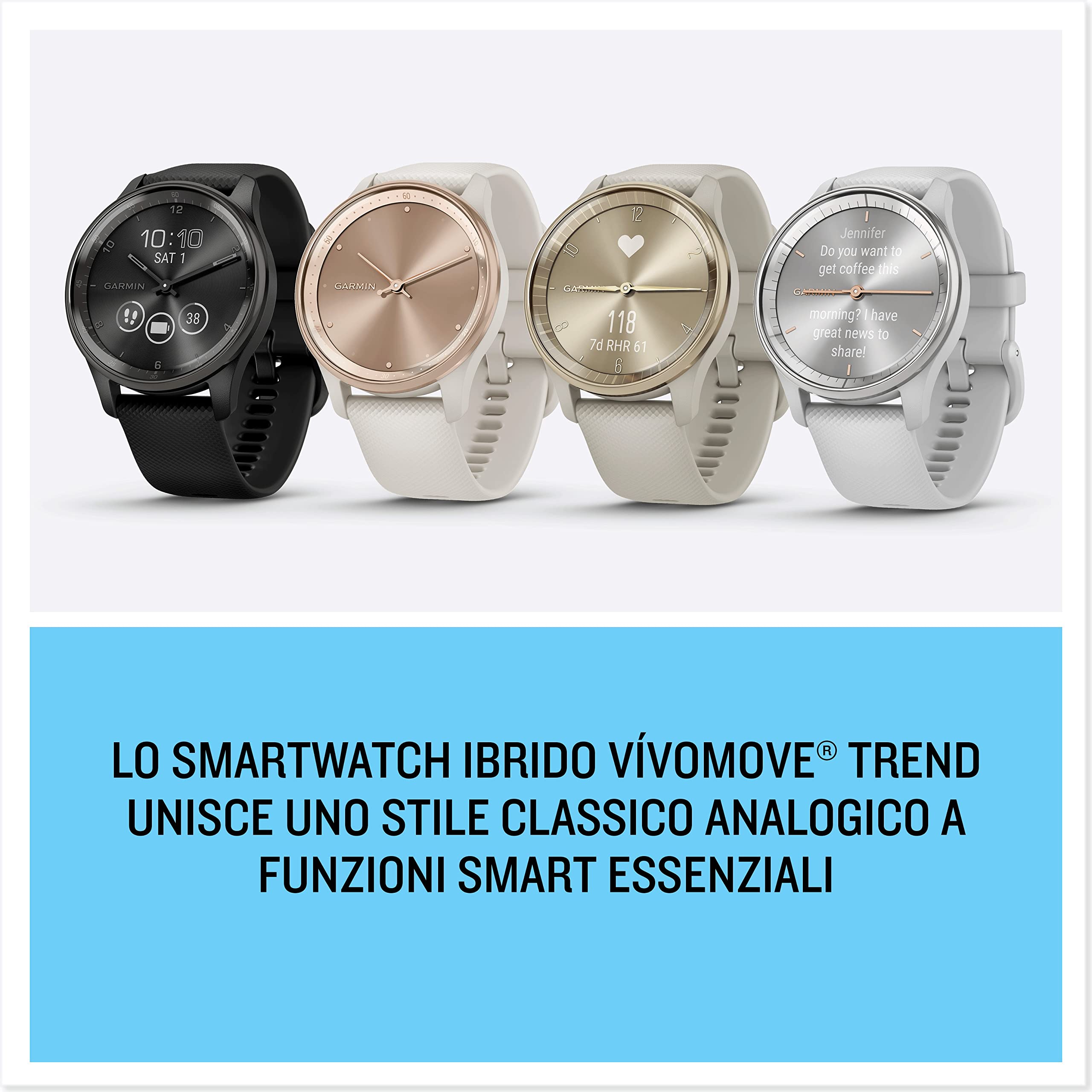 Garmin vívomove Trend, Smartwatch, Cassa 40mm, Touchscreen LCD e Lancette, Notifiche, Cardio, SpO2, GPS, Monitoraggio 24/7, Sleep Score (Cream Gold & French Grey) (Ricondizionato)