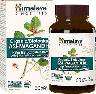 Himalaya Organic Ashwagandha, 60 Caplets, 2 Month Supply, USDA Certified Organic, Non-GMO, Gluten Free Supplement, 100% Ashwagandha Powder & Extract, 670 mg