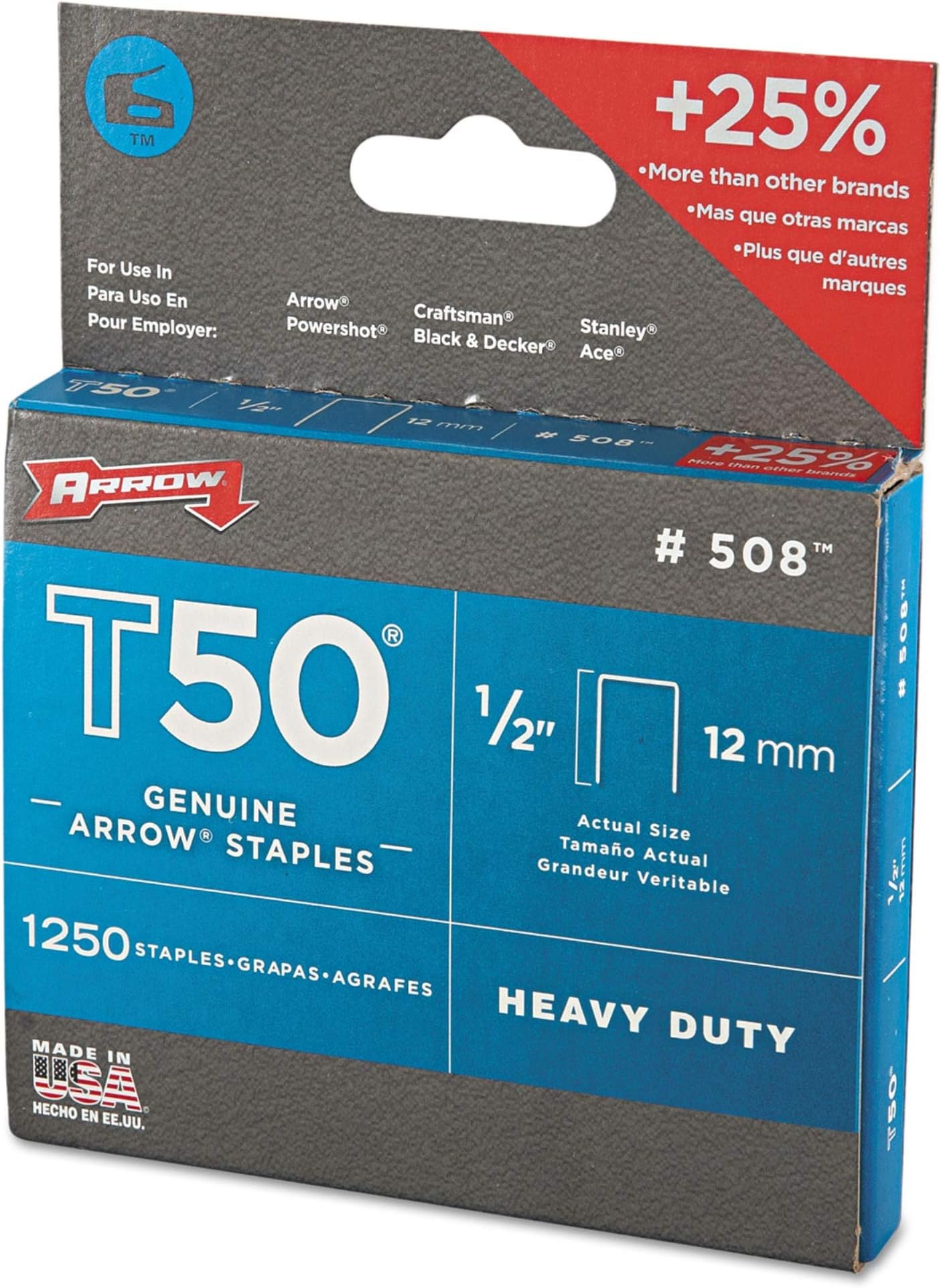 Arrow Fastener 50824 1/2" T50 Staples