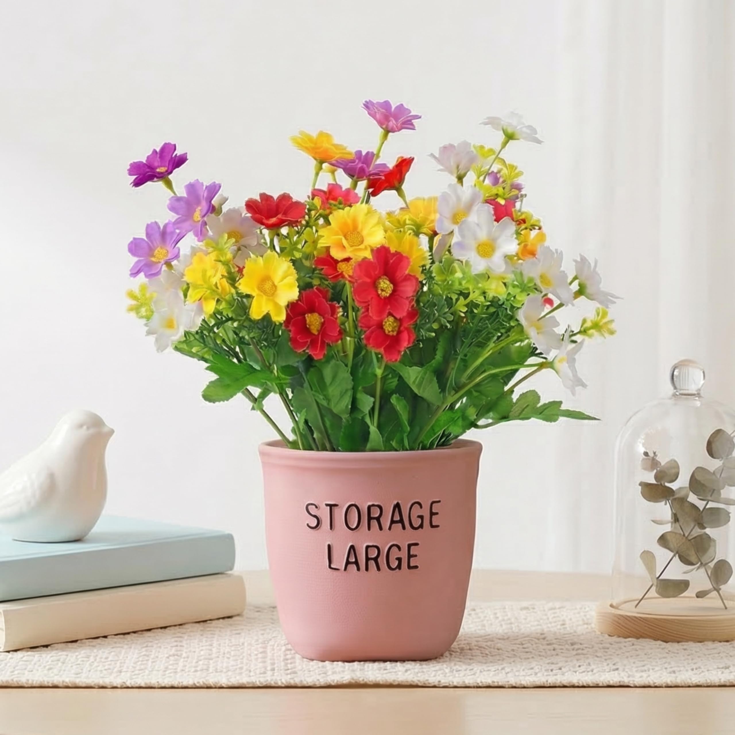 Dekorly Artificial Daisy Fern Multicolor Flower Plant with Pink Decorative Pot (Storage Large) 22 cm | Fake Flower Arrangement for Home Decor Living Room Office Desk Table Centerpiece (1, Daisy Fern)-image-5