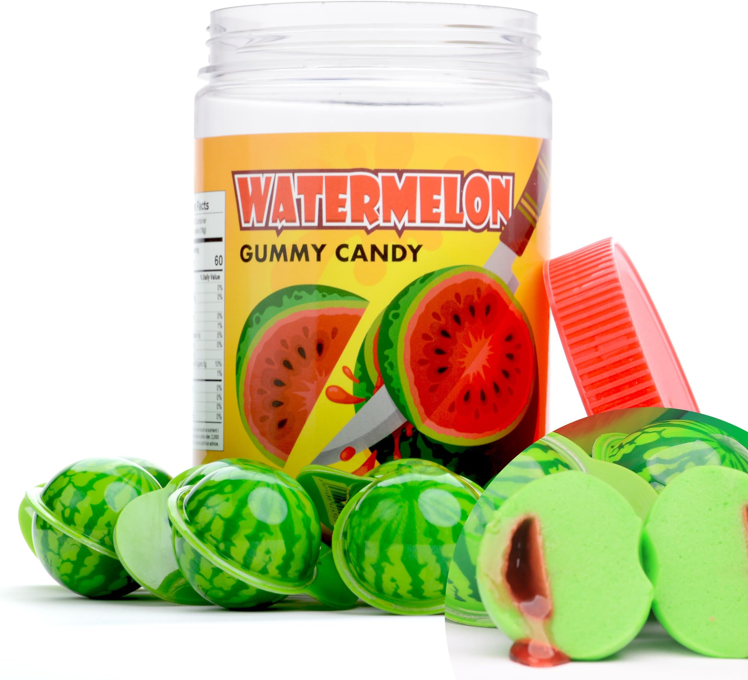 Gummy Candy - Watermelon Candy Filled with Watermelon Jam - 17 Pcs Individually Wrapped Chewy Candy Gummies in Jar - 1.18 Inches Big Fun Candy - Easter Egg Candy