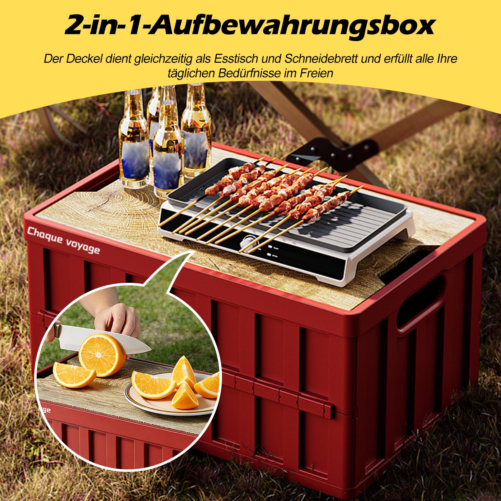 Ergocar Outdoor-Klappbox Stapelbare Robuste Und Praktische Box Mit Deckel 50 l Fassungsvermögen Kunststoff-Aufbewahrungsbehälter Geeignet Für Angelausflüge, Wohnmobile Camping Schlafzimmer