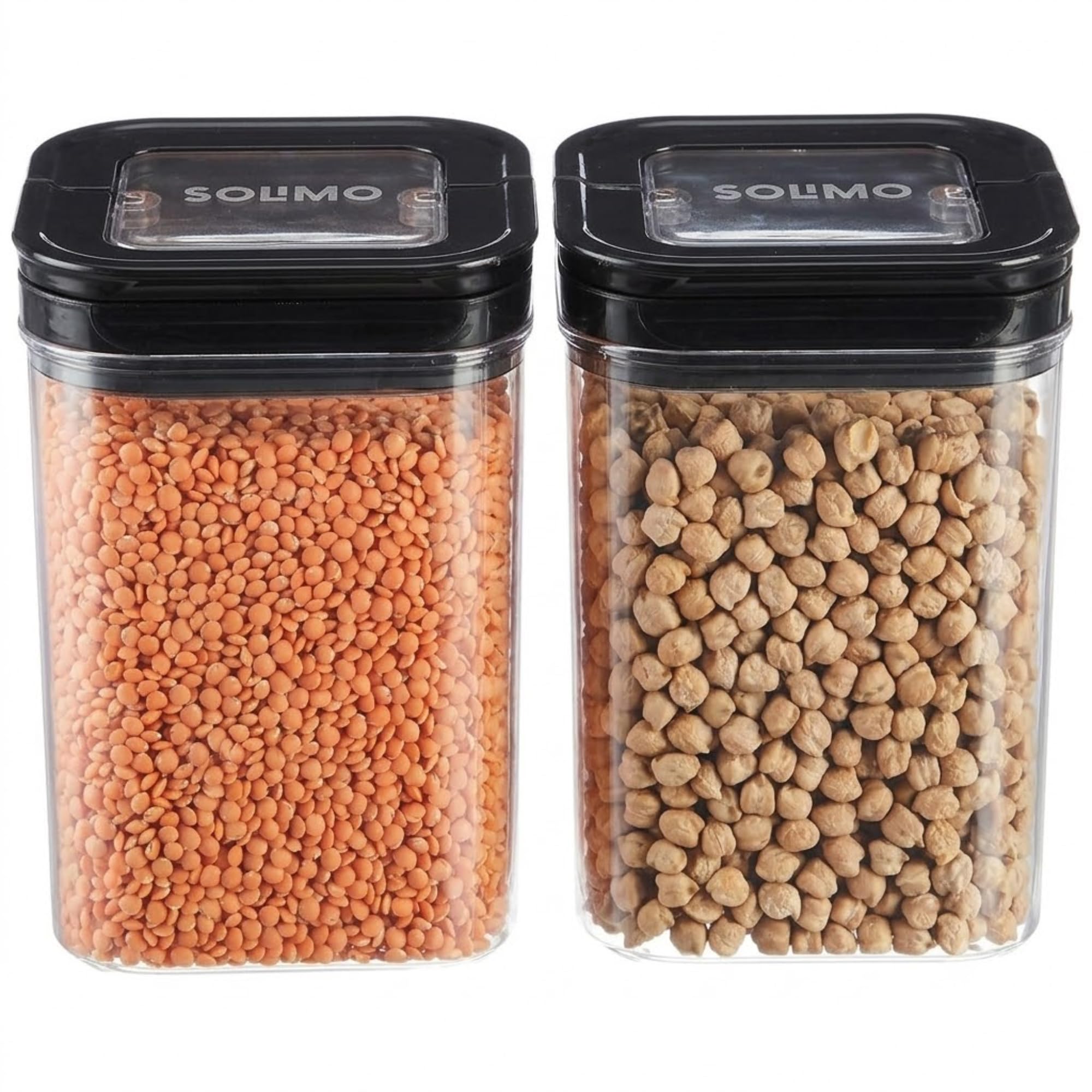 Amazon Brand - Solimo Airtight Plastic Storage Jar and Container Set-I | BPA Free | Multipurpose Storage | 1150ml each, Set of 2 (Black)