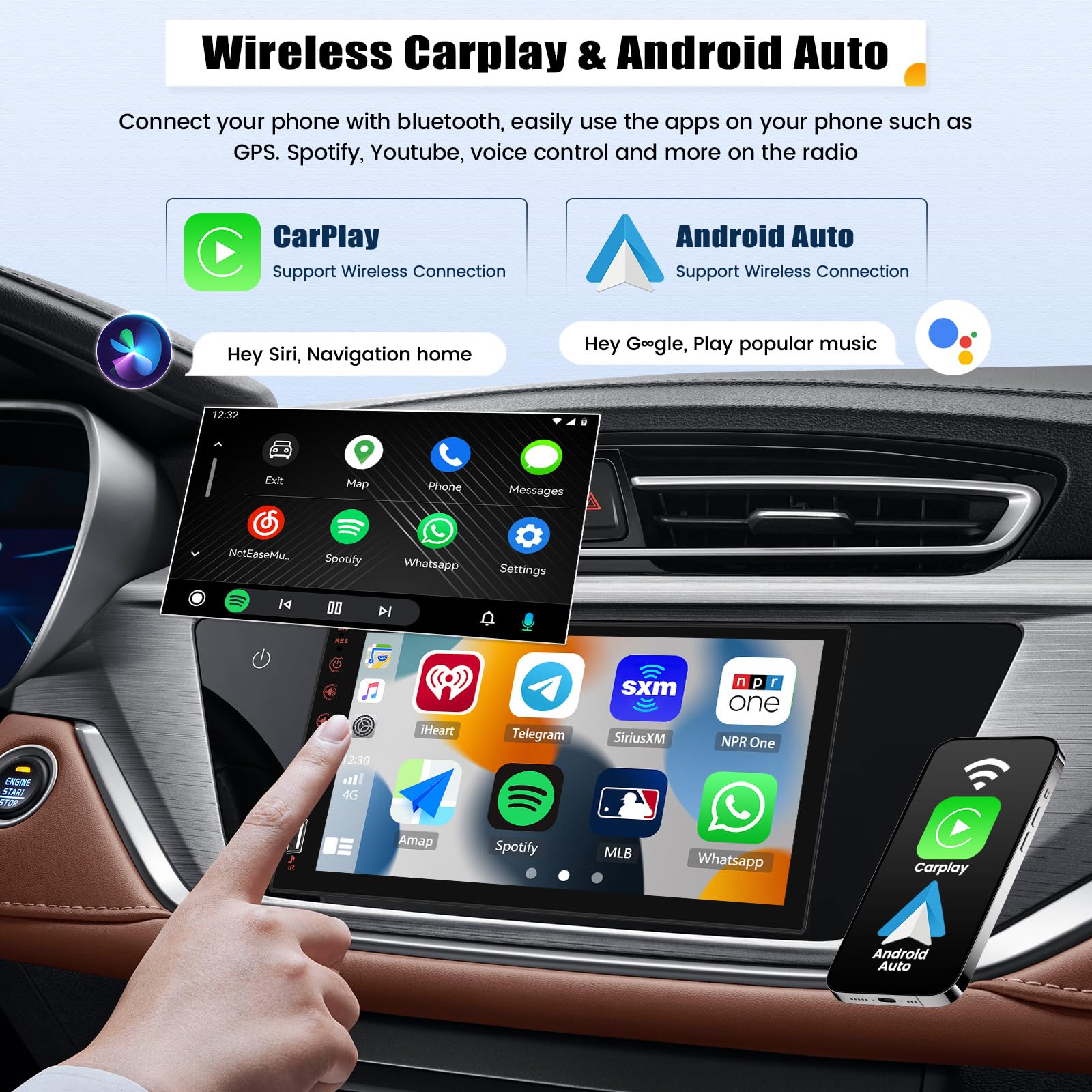 Dab Car Radio Single Din Car Stereo With Wireless CarPlay Android Auto,6.9