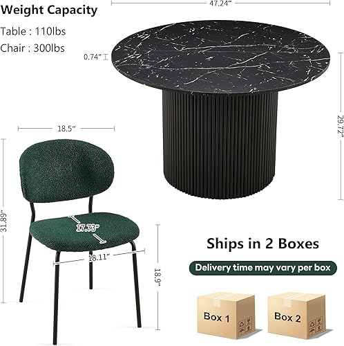 Miniatura 7 de NORDICANA Juego de mesa de comedor de 5 piezas, juego de comedor de 47 pulgadas para 4, mesa de cocina redonda y sillas de comedor verdes, juego de