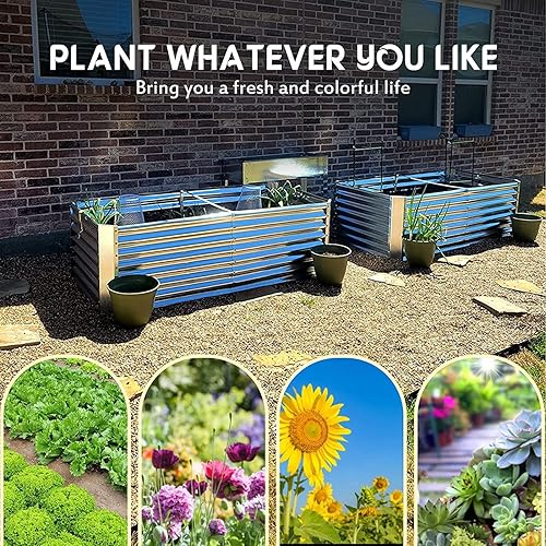 Miniatura 3 de Cama de jardín elevada galvanizada de 8 x 4 x 2 pies con 2 jaulas de tomate, cama de jardín elevada de metal grande al aire libre, jardinera elevada