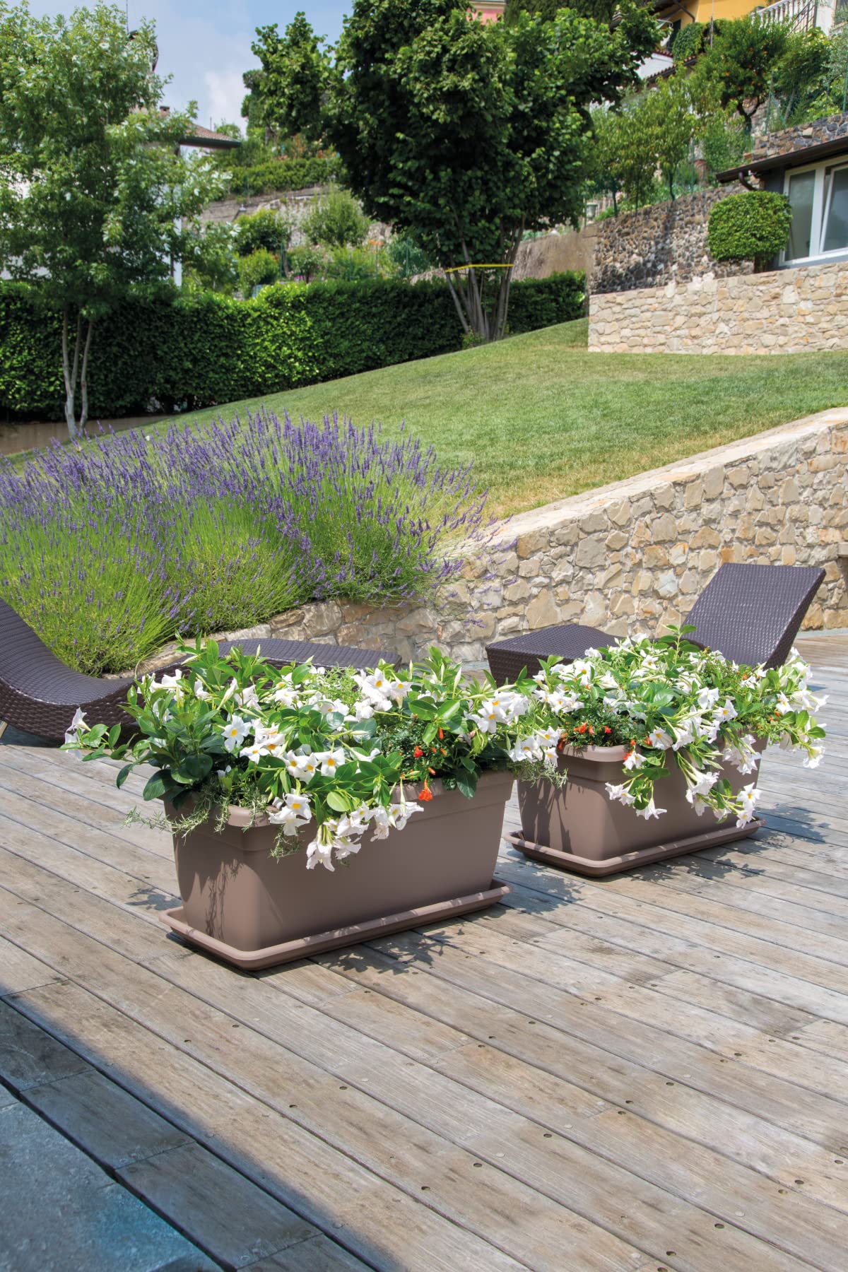 eacommerce Vaso + Sottovaso Rettangolare in Plastica PPL Colore Terracotta Cassetta Mega Per interni ed esterni (100x45x40H cm, Colore Terracotta)