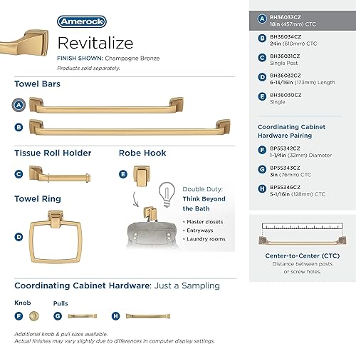 Vista 201 de Amerock BH36034CZ Toallero de bronce champán Toallero de 24 pulgadas (24.016 in) Revitalize Toallero de baño Accesorios de baño
