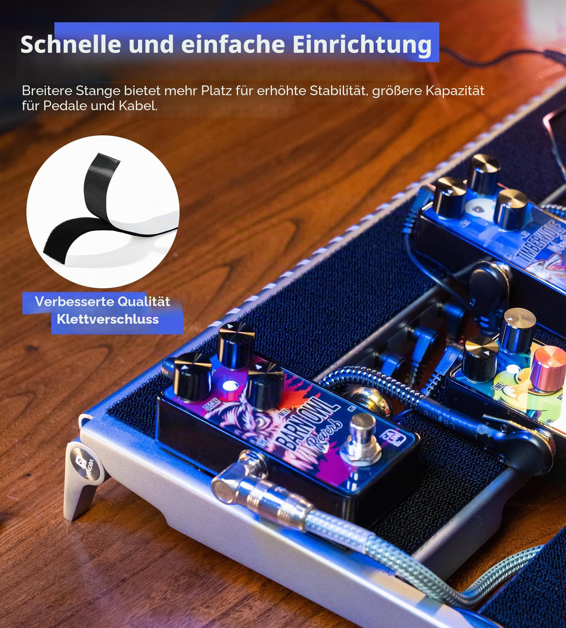 Vangoa Pedalboard mit Integriertem Netzteil,Aluminiumlegierung einteilig gebogene tragbare faltbare powered Guitar Pedal Board mit Premium-Rucksack, Medium, 45.72 * 34.29cm, 1.54kg, grau