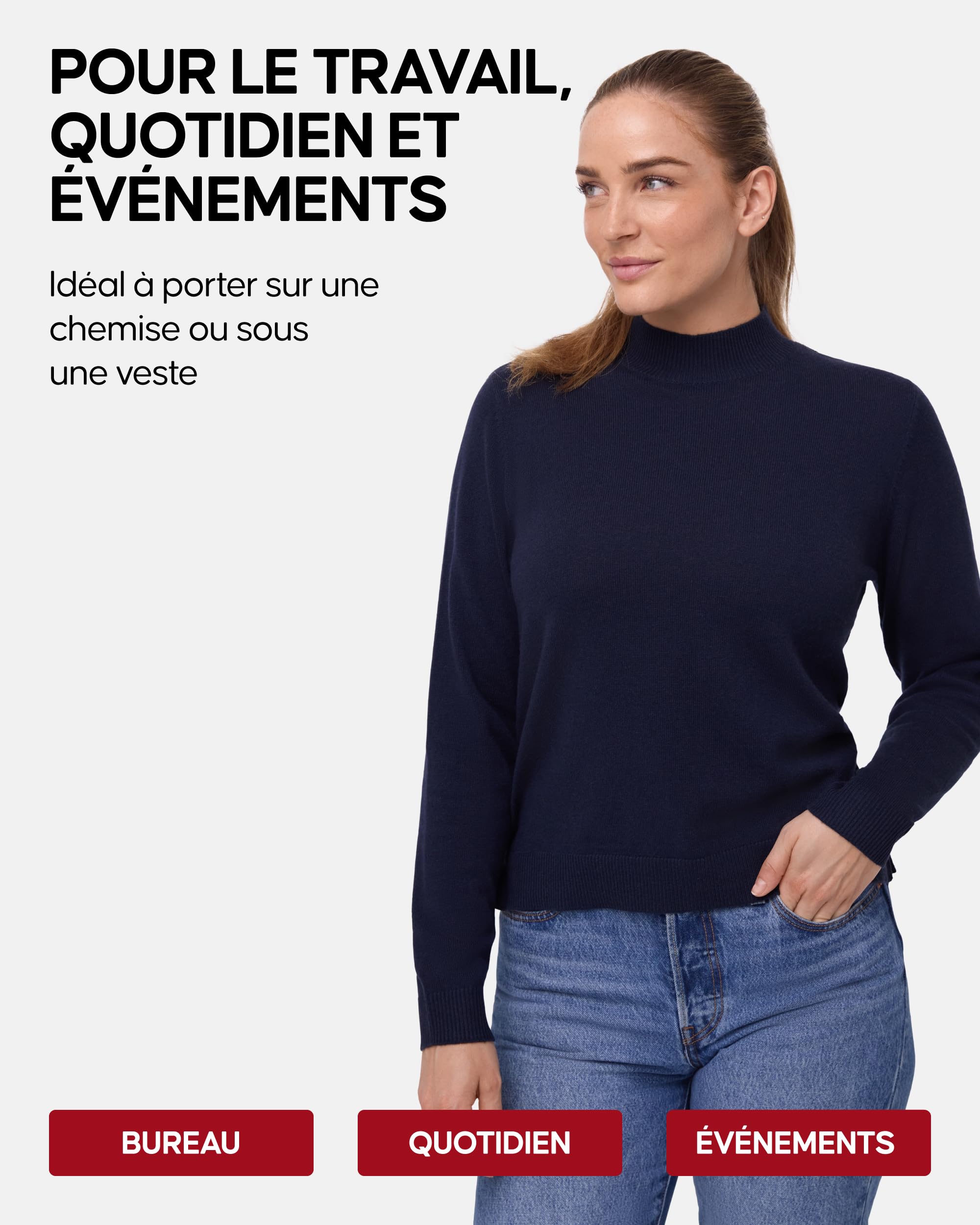 DANISH ENDURANCE Pull Laine Mérinos et Cachemire Femme, Doux | Pull en Laine Mérinos et Cachemire, Doux et Respirant, pour un Usage Quotidien et au Bureau