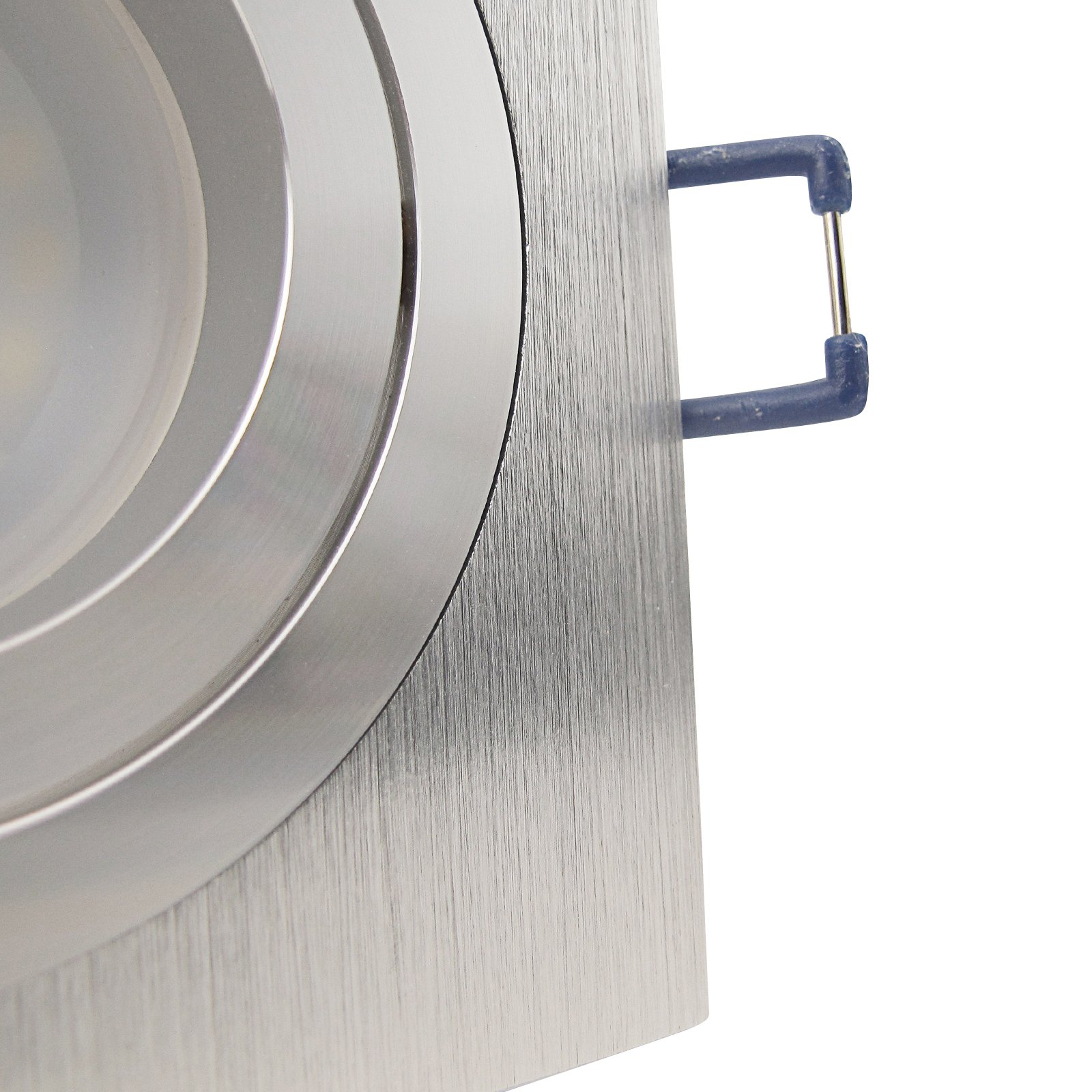 trendlights24 Noble LED Einbaustrahler 230V Alu Silber eckig GU10 10er Set | Decken Einbauleuchten, LED-Spots, 4W, Warmweiß, Abstrahlwinkel 120°, Leuchtmittel austauschbar, Deckenspots, schwenkbar