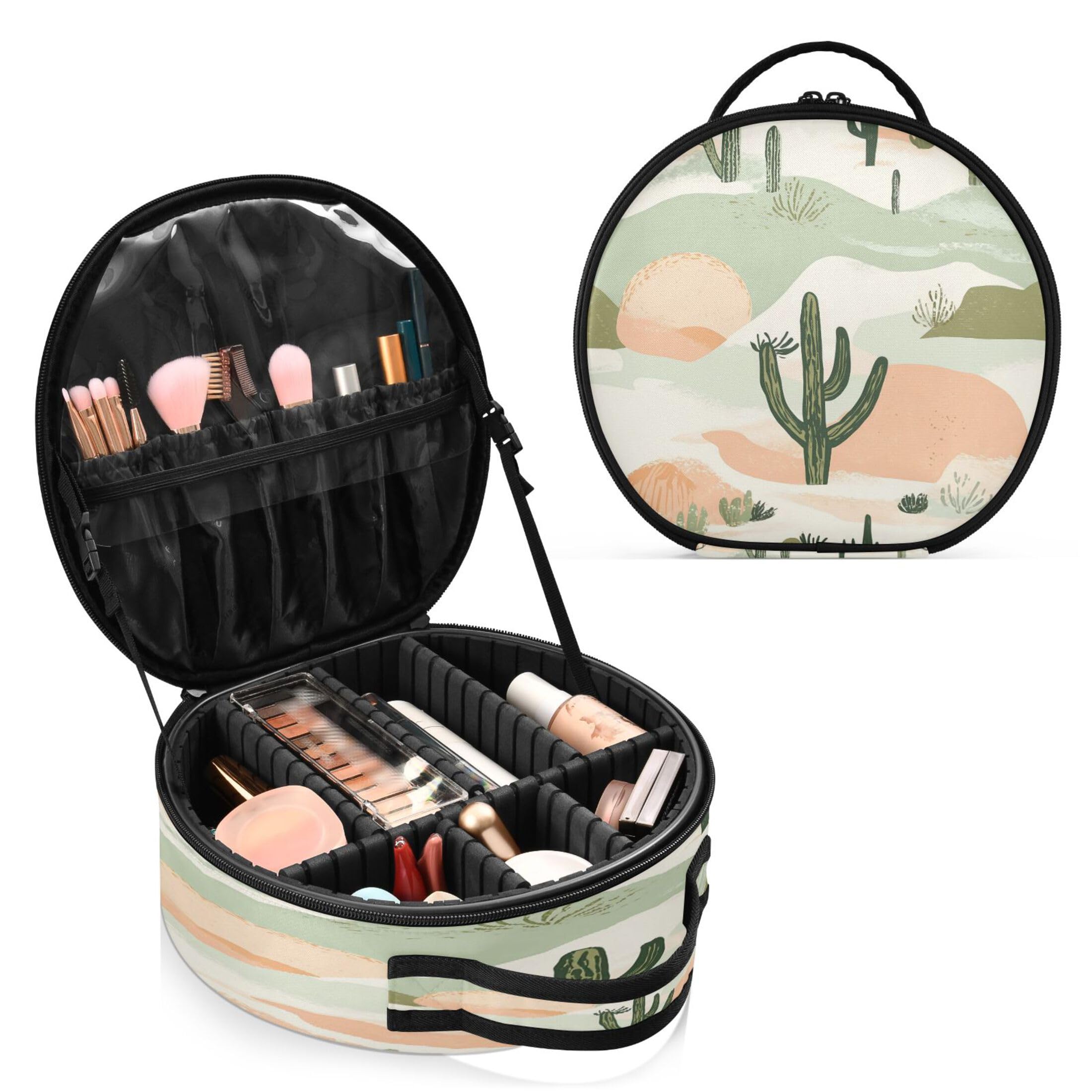 Takiito Desert Cacti Travel Makeup Case Portable Makeup Box Artist Cosmetic Case Organizer With Adjustable Dividers