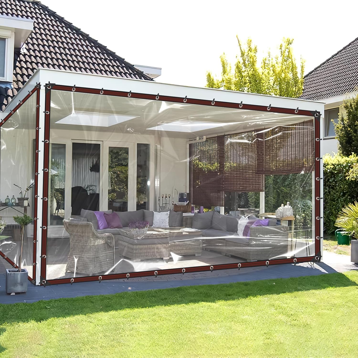 10X20FT Clear Tarp Waterproof with Increase Grommets Windproof Rope Ties, Heavy Duty PVC Vinyl Tarps Transparent Tarpaulin for Patio Enclosure Outdoor Porches Canopy Henhouse Rainproof Covering 10*20FT (3*6m)