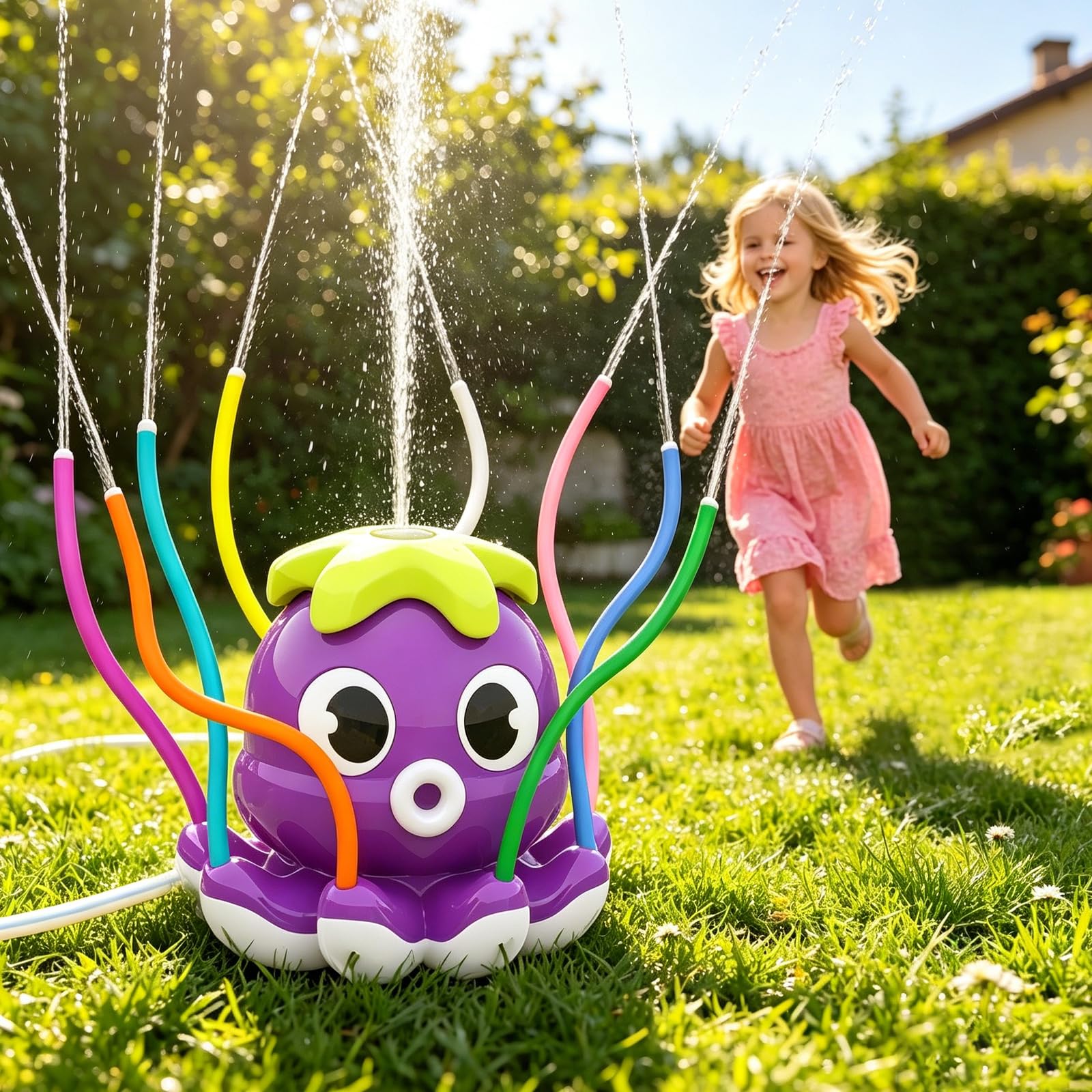 Octopus Water Sprinkler for Kids, Outdoor Garden Spray Toy, Purple