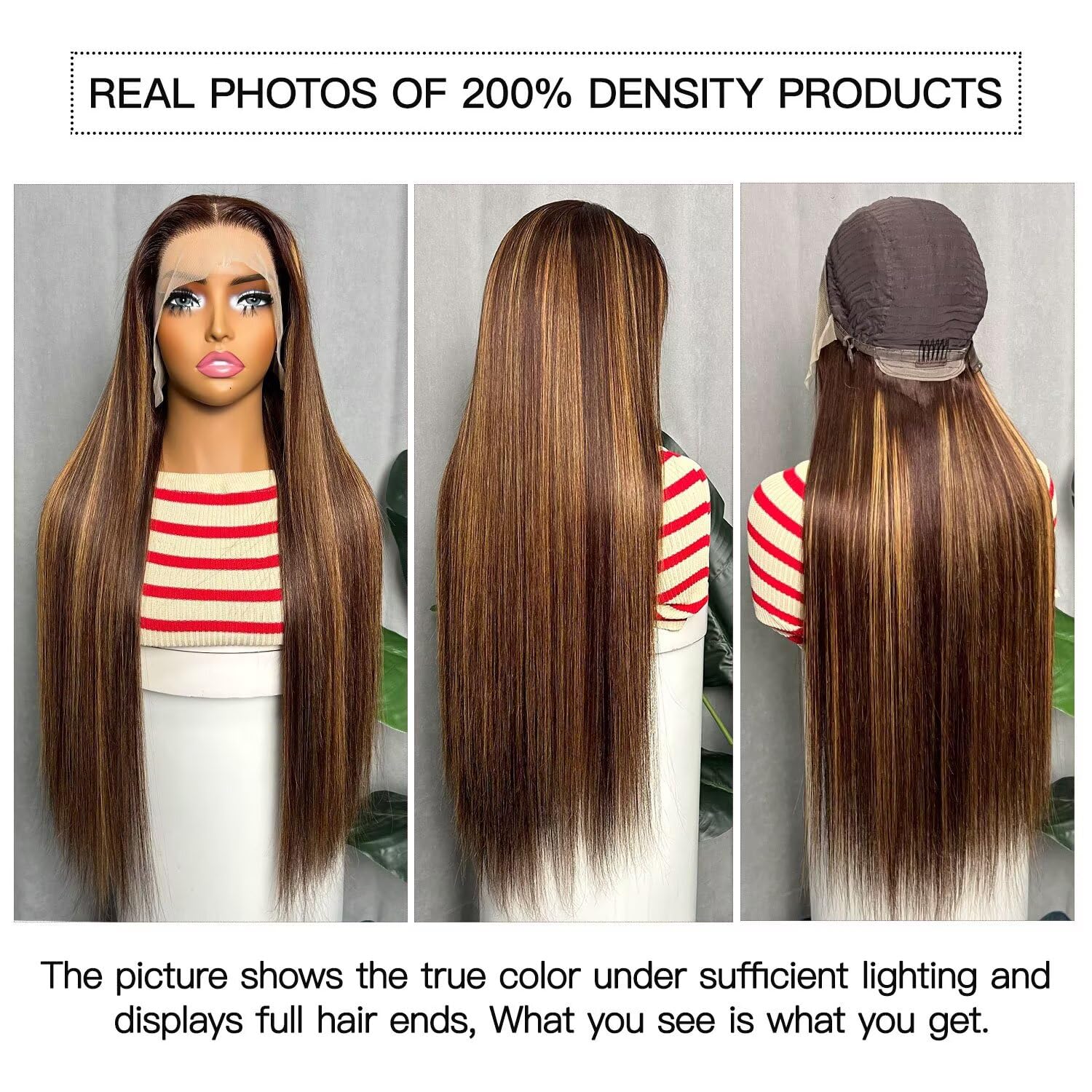 IWISH Ombre Lace Front Wig Human Hair 26 Inches 200% Density 13x6 Straight Highlight Lace Frontal Human Hair Wigs P4/27 Colored Wigs for Women