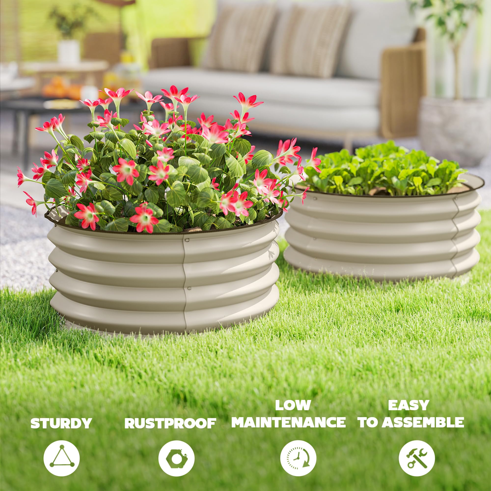 Outsunny Camas elevadas Acero galvanizado jardín Set 2, Blanco Crema
