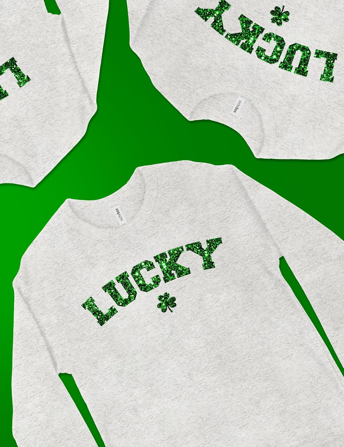 St Patricks Day Shirt Women - Lucky Shamrock Glitter Sweatshirt - St. Patrick's Day Sweatshirt, Gray Crewneck - Image 6