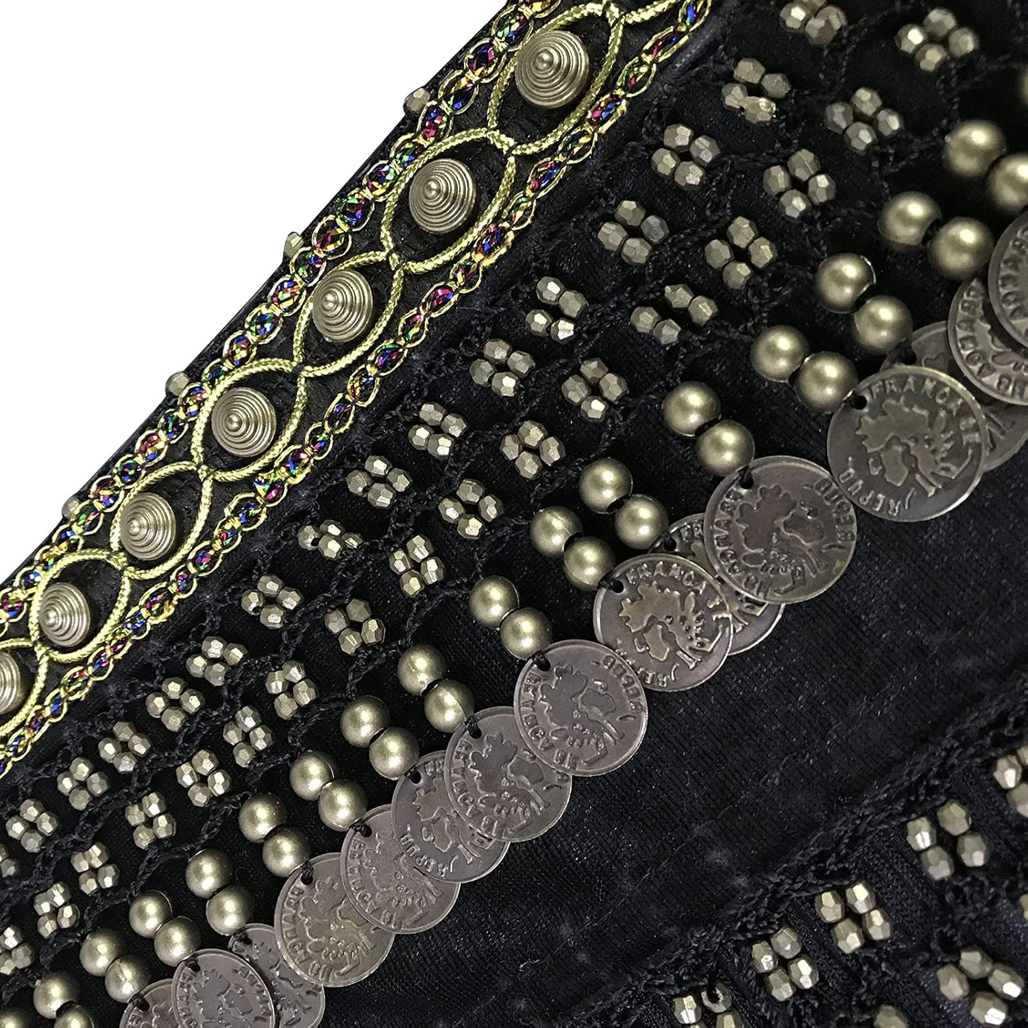 Belly Dance Hip Scarf - Tribal Coins Wave Shape Hip Skirt Belly Dancing Belt Tassel Fringe Shawl Wraps Belts for Women/Girls - Image 4