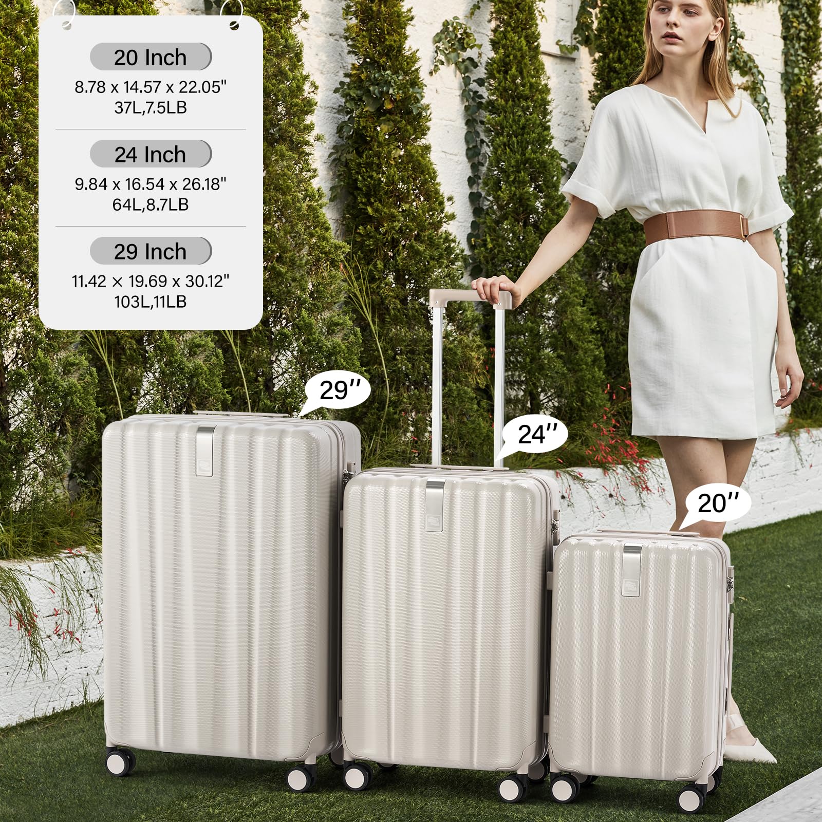 Hanke Hardshell Luggage Sets 2 Piece Extra Large Suitcases with Lock,28 Inch Luggage with Spinner Wheels, Travel Suitcase for Women Men 20 29Inch,Ivory White