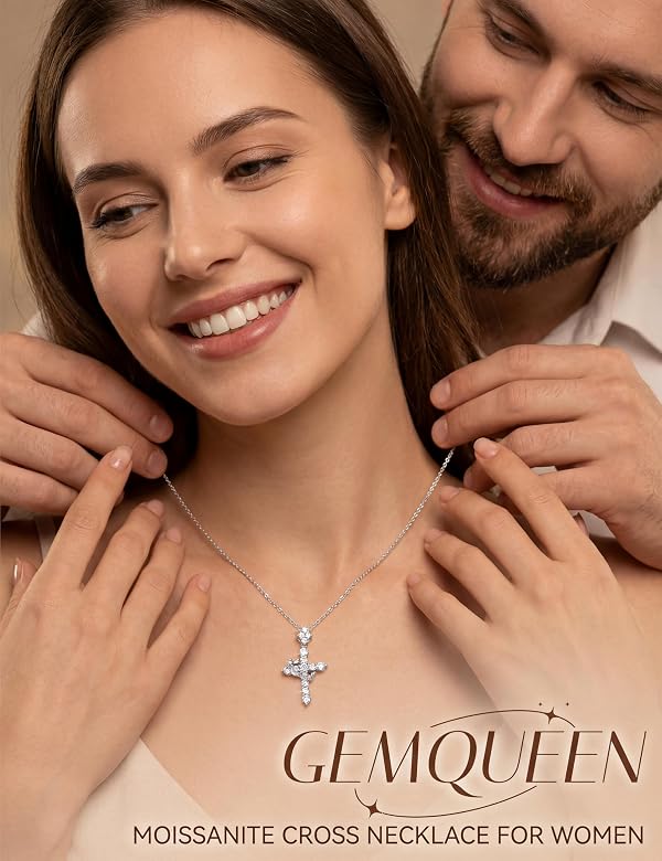 GEMQUEEN S925 Sterling Silver Moissanite Cross Necklace with Crown by GEMQUEEN - Used condition - Image 7