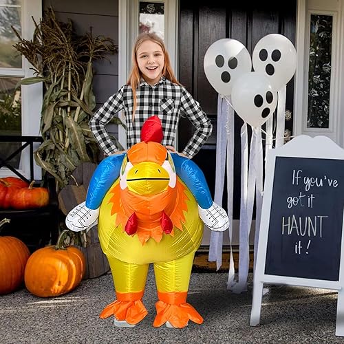 Miniatura 3 de Stegosaurus Disfraz inflable de pollo para niños, disfraz de gallo de Halloween, disfraz divertido para niños y niñas, fiesta de cosplay