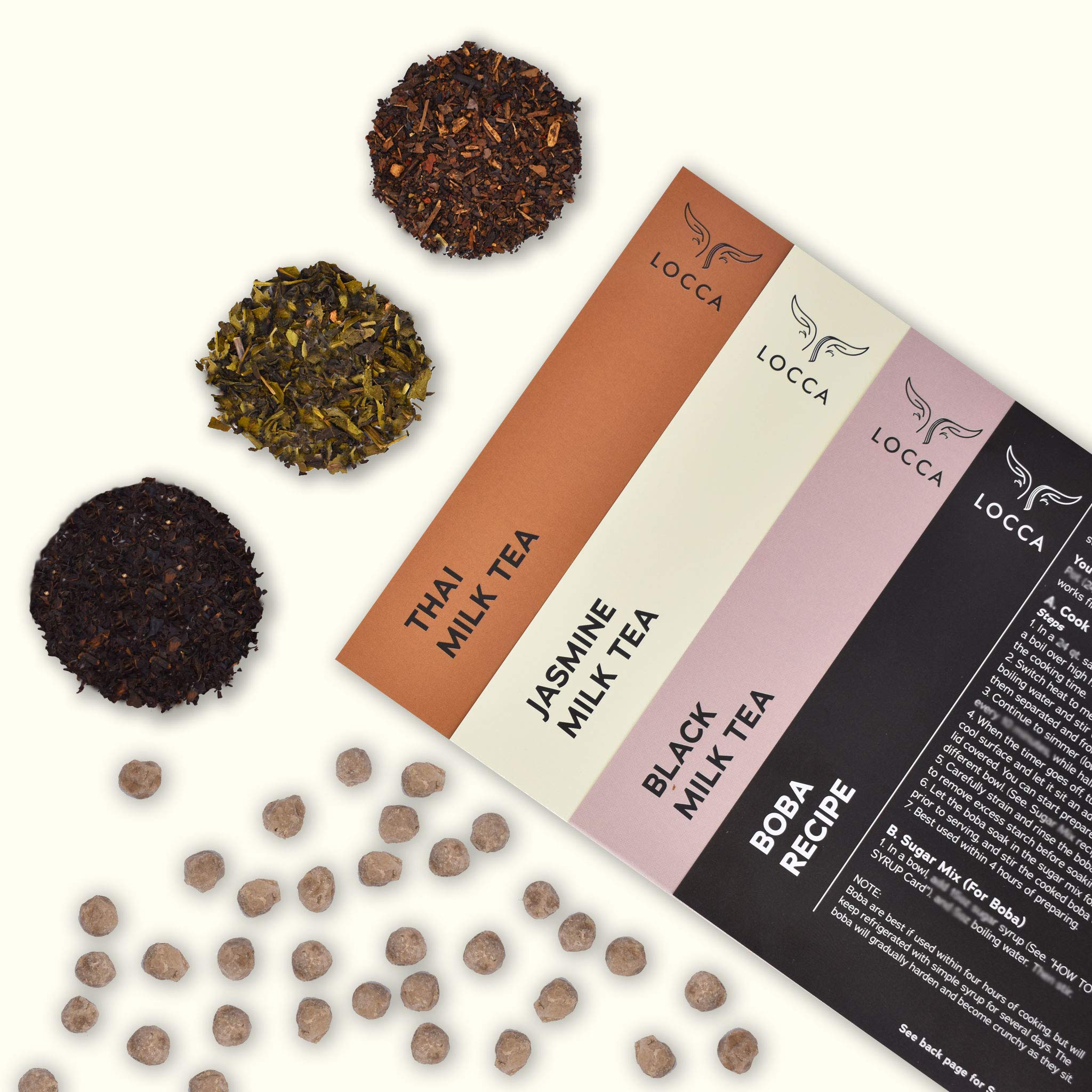 Locca Premium Boba Tea Kit (24+ Drinks) with Thai, Jasmine, Black Teas