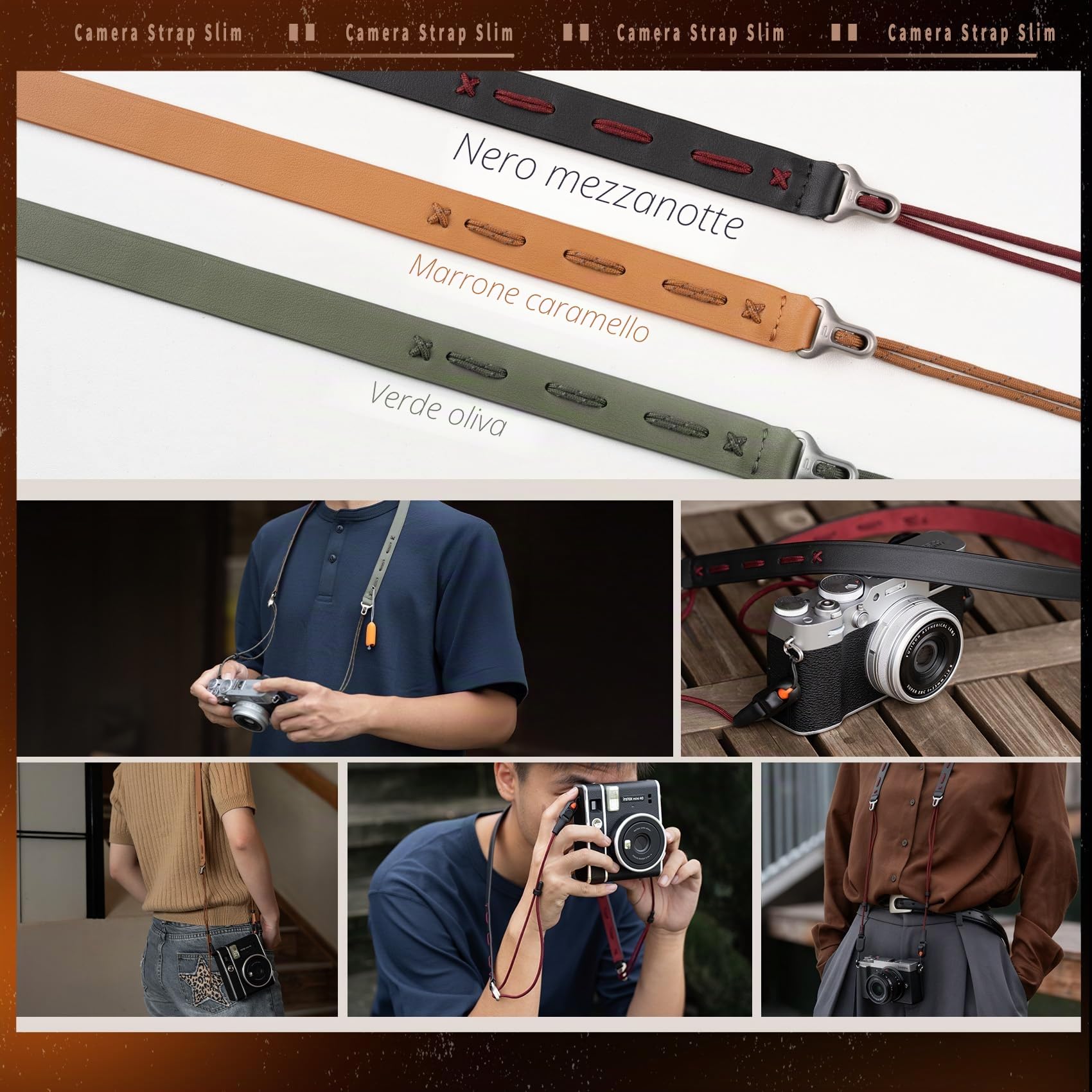 PGYTECH Cinturino per Fotocamera Slim Regolabile in Pelle con Sgancio Rapido 820-1360mm Leggero Retro per Fotocamere Mirrorless/Compatte/Instax/Digitali, Stile Vintage