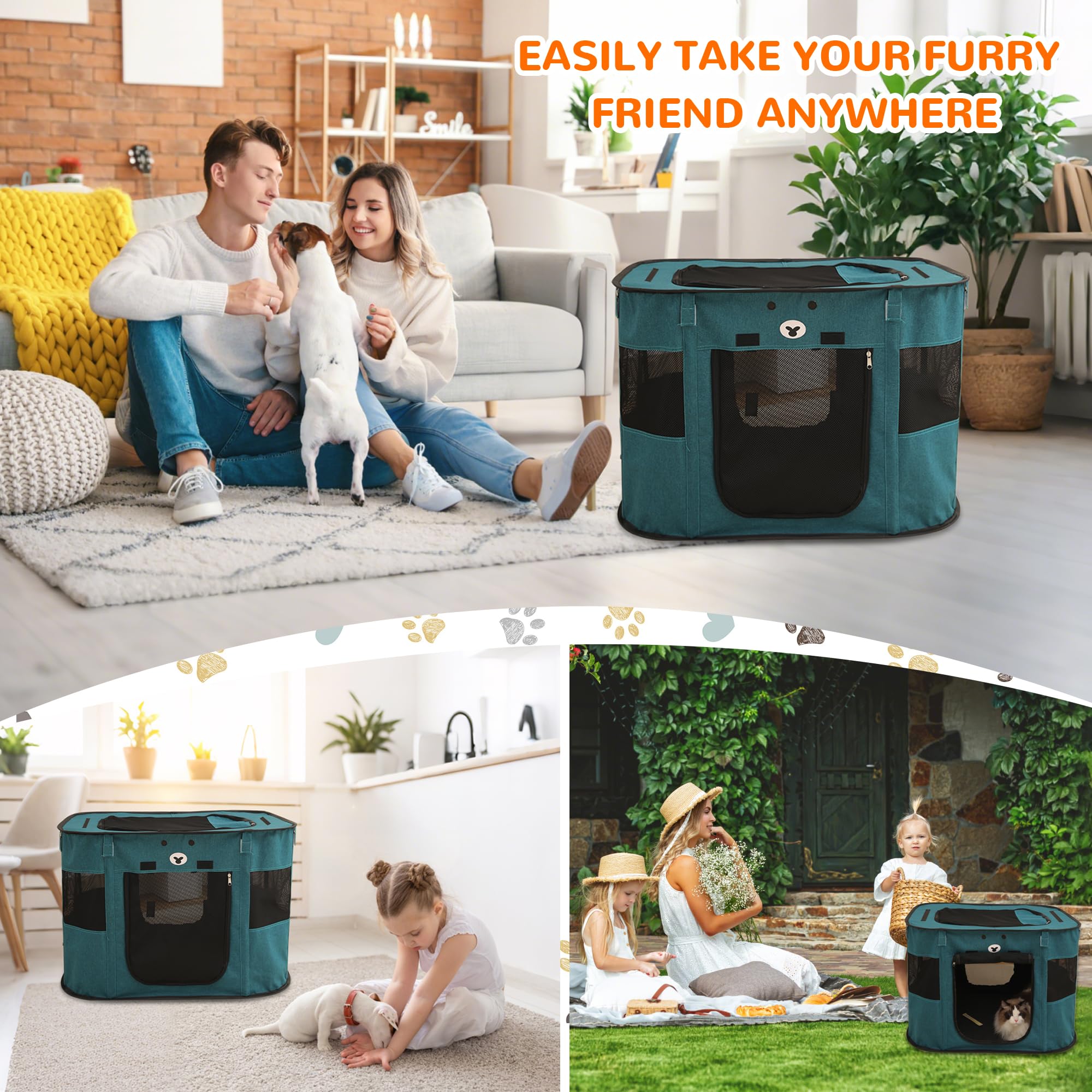 ALLSOPETS Cat Playpen for Dog Foldable Pet Play Pen for Indoor Outdoor Use Portable Dog Cat Crate Tent for Puppies Kittens Pop-Up Pet Cage for Travel Camping (Gemstone Blue - Image 2