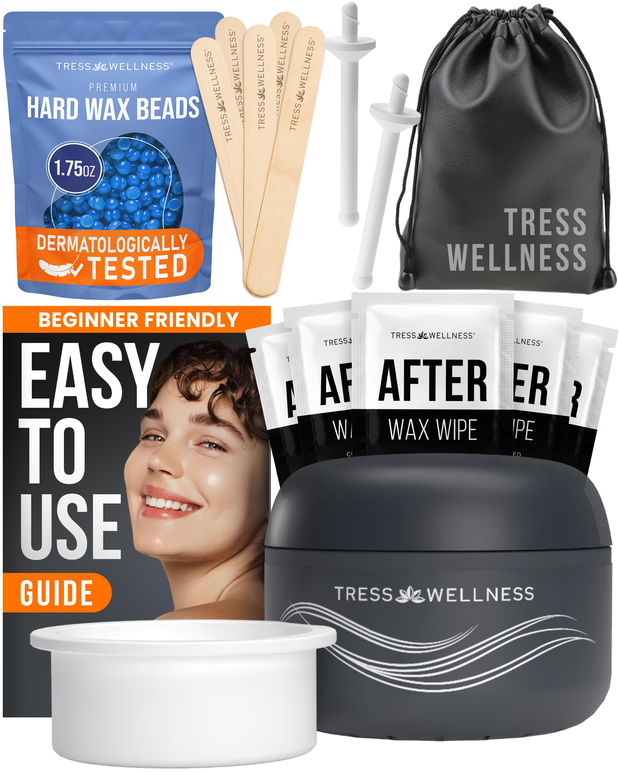 Tress Wellness Stripless Wax Kit for Face, Eyebrow & Lip for Women & Men – Quick & Easy Mini Wax Warmer for Eyebrow, Chin & Face Hair Removal Waxing Kit - USB, Mess-Free, Compact & Travel-Ready