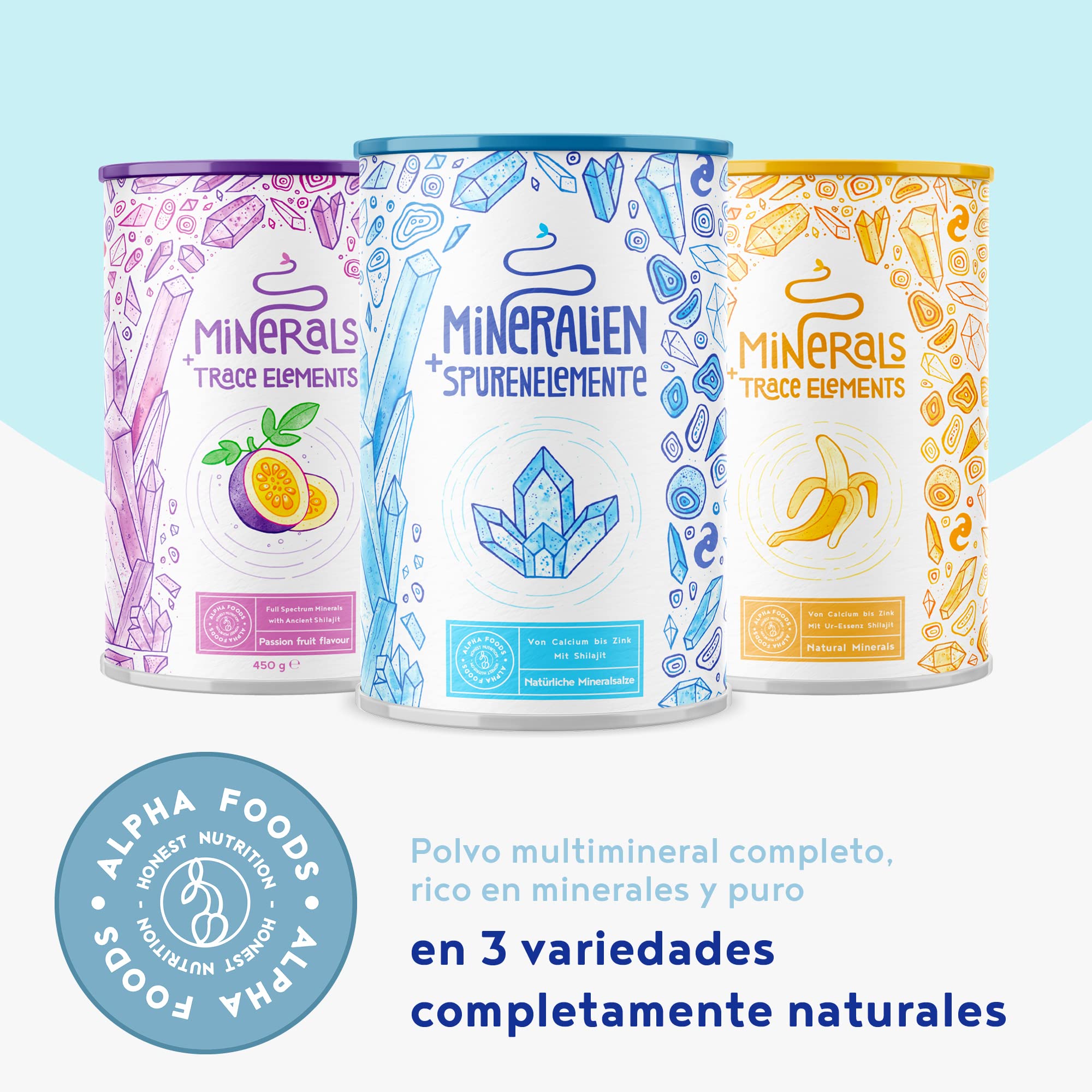Minerales y Oligoelementos para Mejora de Metabolismo y Energía - Sin Sabor ni Aditivos - Complejo Mineral Natural con Esencia de Shilajit, Magnesio, Zinc, Potasio, Calcio y otros Minerales - 450gr