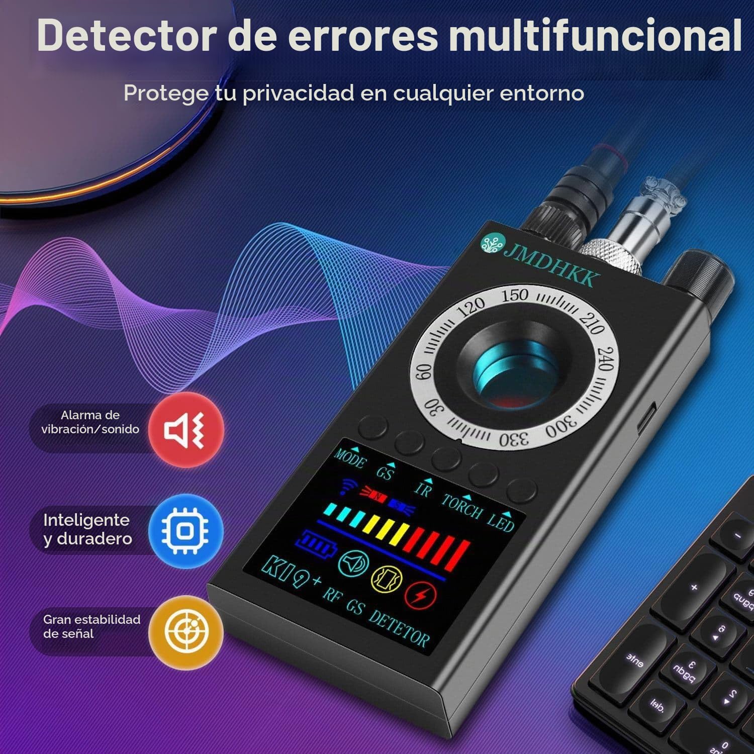 JMDHKK K19 Detector de cámara oculta multifuncional: insecto, magnético, protección de privacidad inalámbrica, infrarrojos, linterna | Magnético, señal RF y detección de infrarrojos con linterna para viajes, hoteles, oficinas y coches