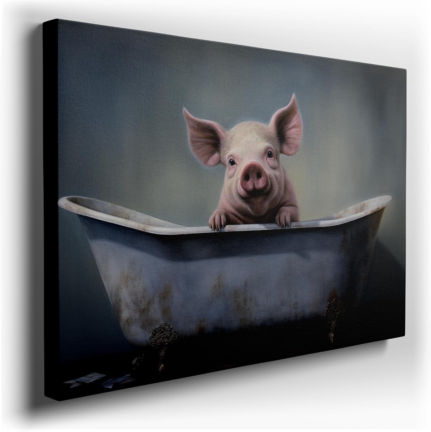 Canvas for Living room. Splashing into Joy: A Pig's Bathtime Bliss in a Vintage Tub, 27 x 18 inch Canvas Wall Art - Contemporary Masterpieces - Retro Home Decor - 69x46 cm (27x18 inch)