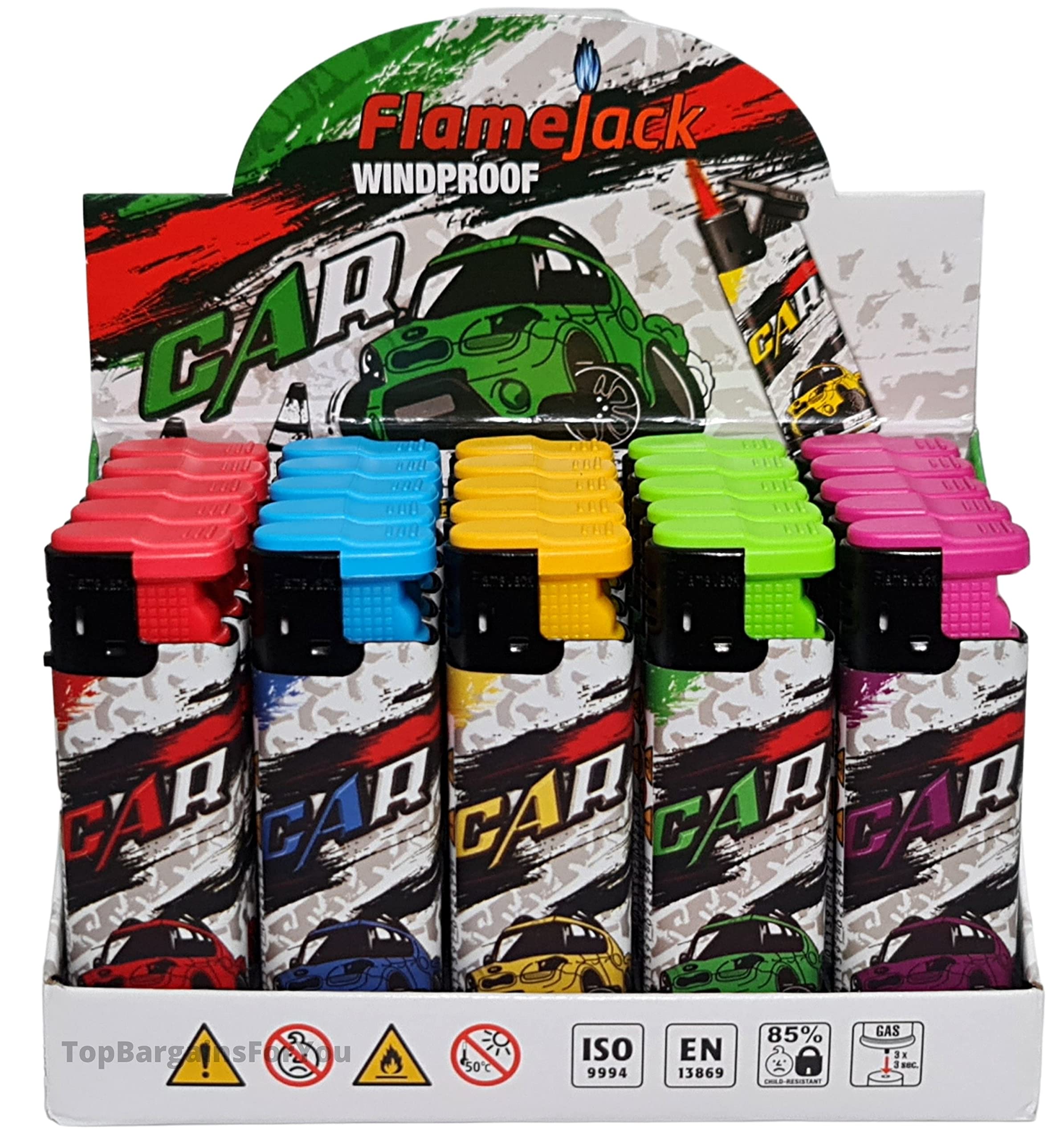 Zactly - 5 x FlameJack Colourful Windproof Dustproof Jet Lighters Really Powerful – LIMITED EDITION (Colorful Cars)