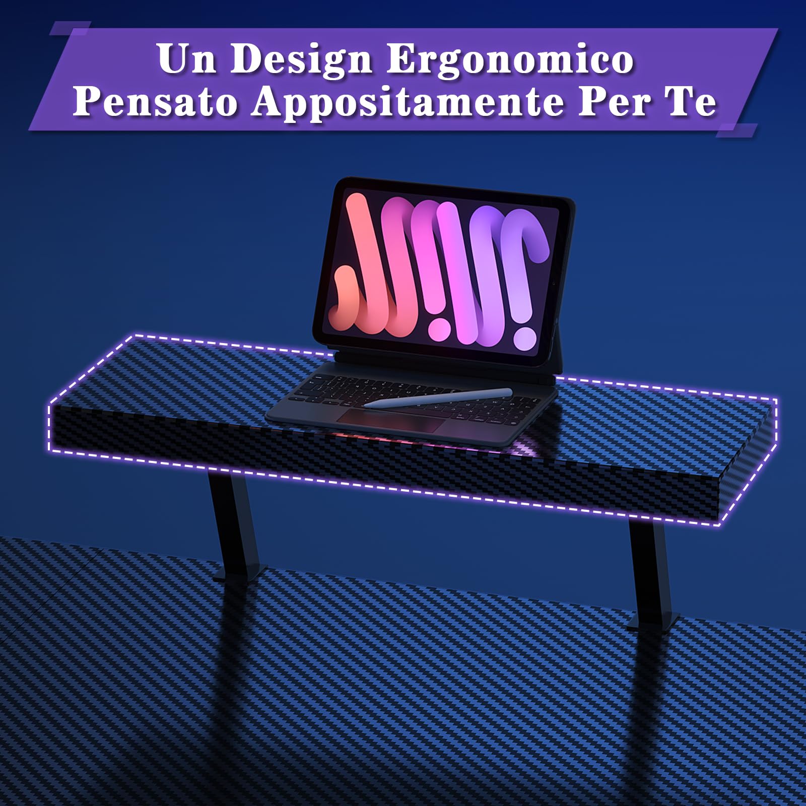 Devoko 120 x 120 cm Scrivania Gaming Angolare, Scrivania Angolare con Supporto per Monitor per Lo Studio, Il Gioco E Il Lavoro, Scrivania Gaming Ergonomica(Carbonio Nero)
