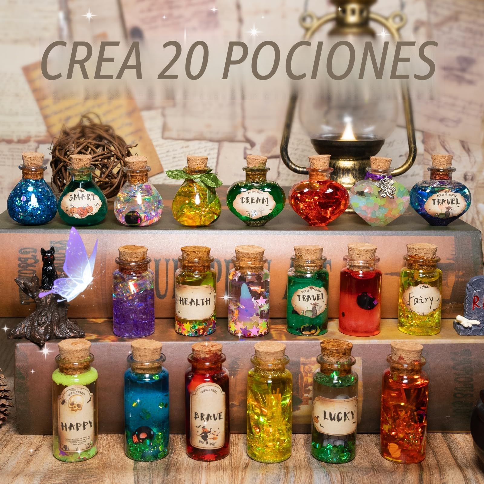 LDomet Kit de pociones mágicas para niños, mezcla 20 botellas de poción de polvo de hadas, decoraciones de fiesta de Navidad de Halloween, regalo creativo para niños y niñas de 6, 7, 8, 9, 10 años en