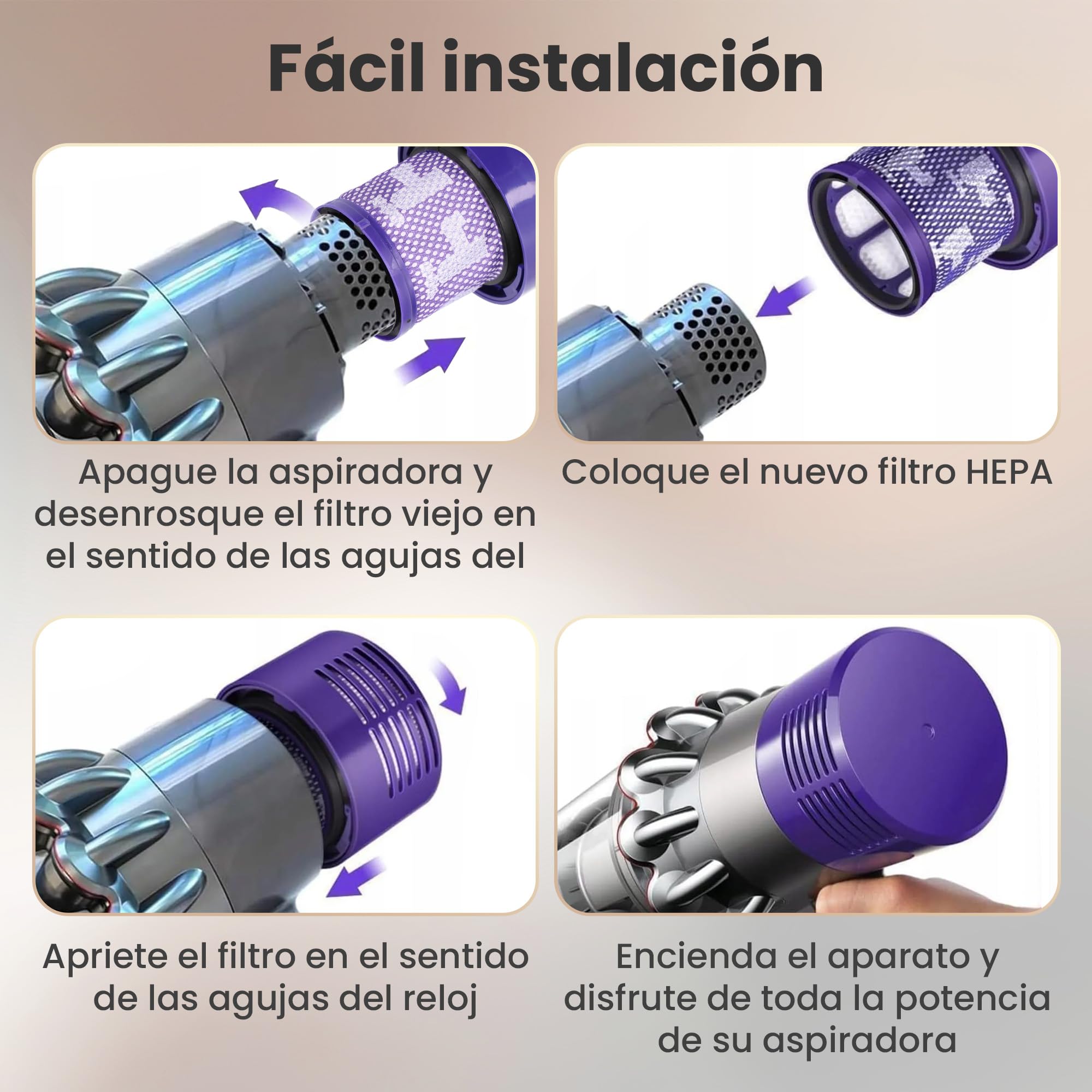 Extralink Filtro de repuesto compatible con la aspiradora Dyson V12 – 2 unidades - Filtro HEPA, lavable y reutilizable - Intercambio fácil, para un aire limpio y alto rendimiento de limpieza