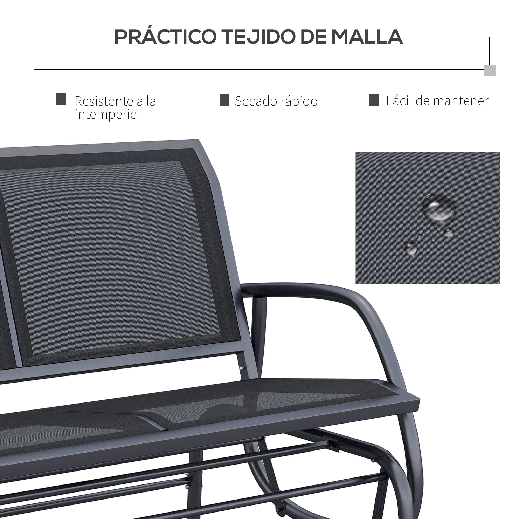 Outsunny Banco Balancín Tipo Silla Oscilante de Jardín o Patio con 2 Plazas 120x70x85 cm Carga 200kg Metal y Tela Texteline